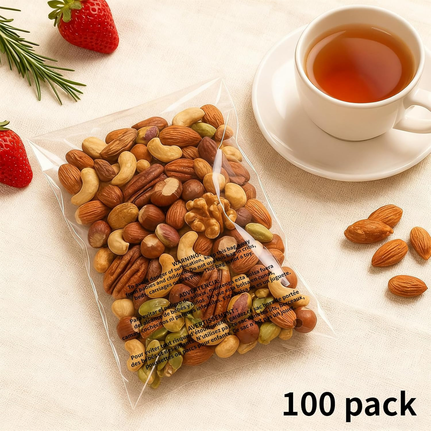 12X15″ Self Seal Clear Poly Bags with Suffocation Warning, 100 Counts Resealable