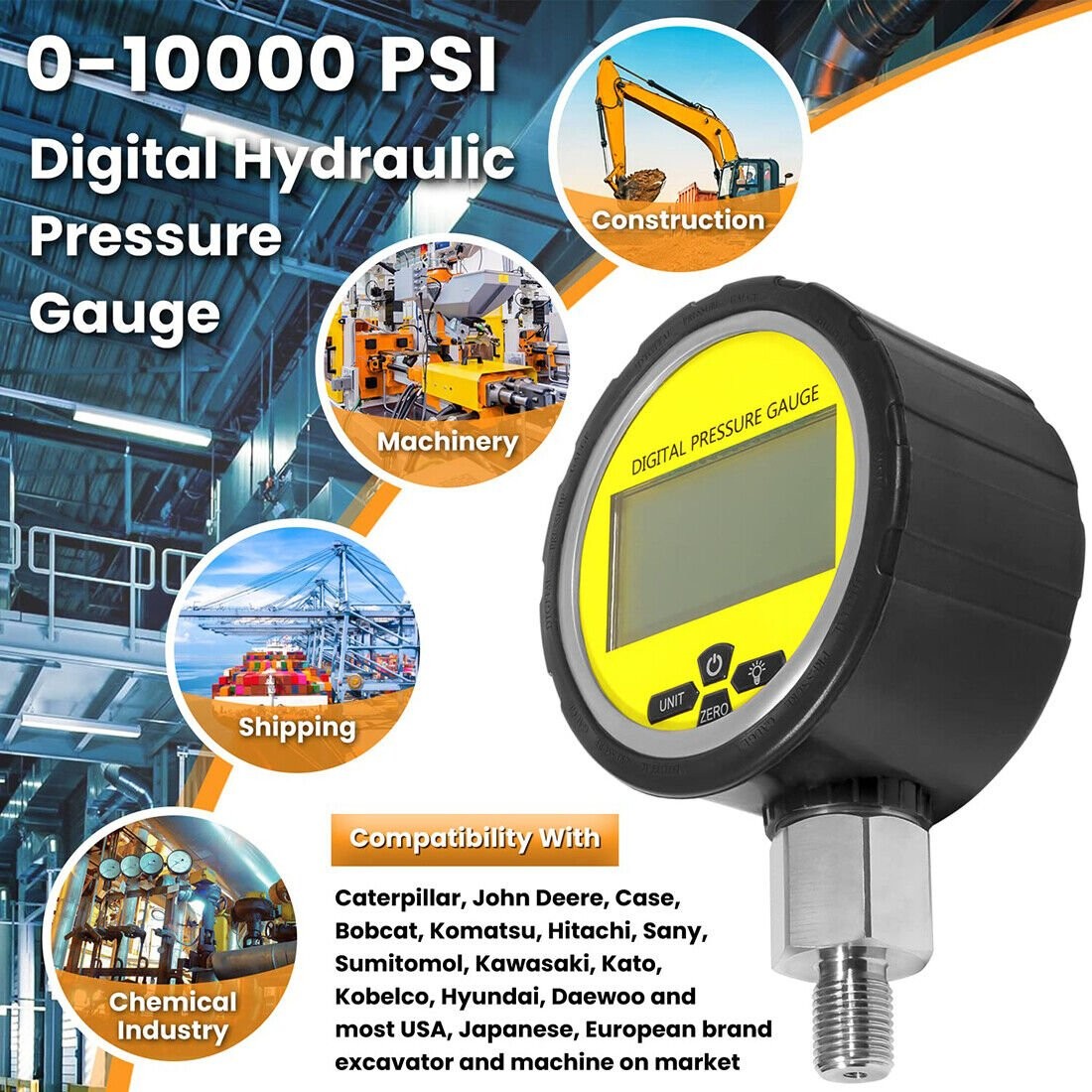 700BAR Digital Hydraulic Pressure Gauge Manometer 1/4″ NPT Connector 10000 PSI