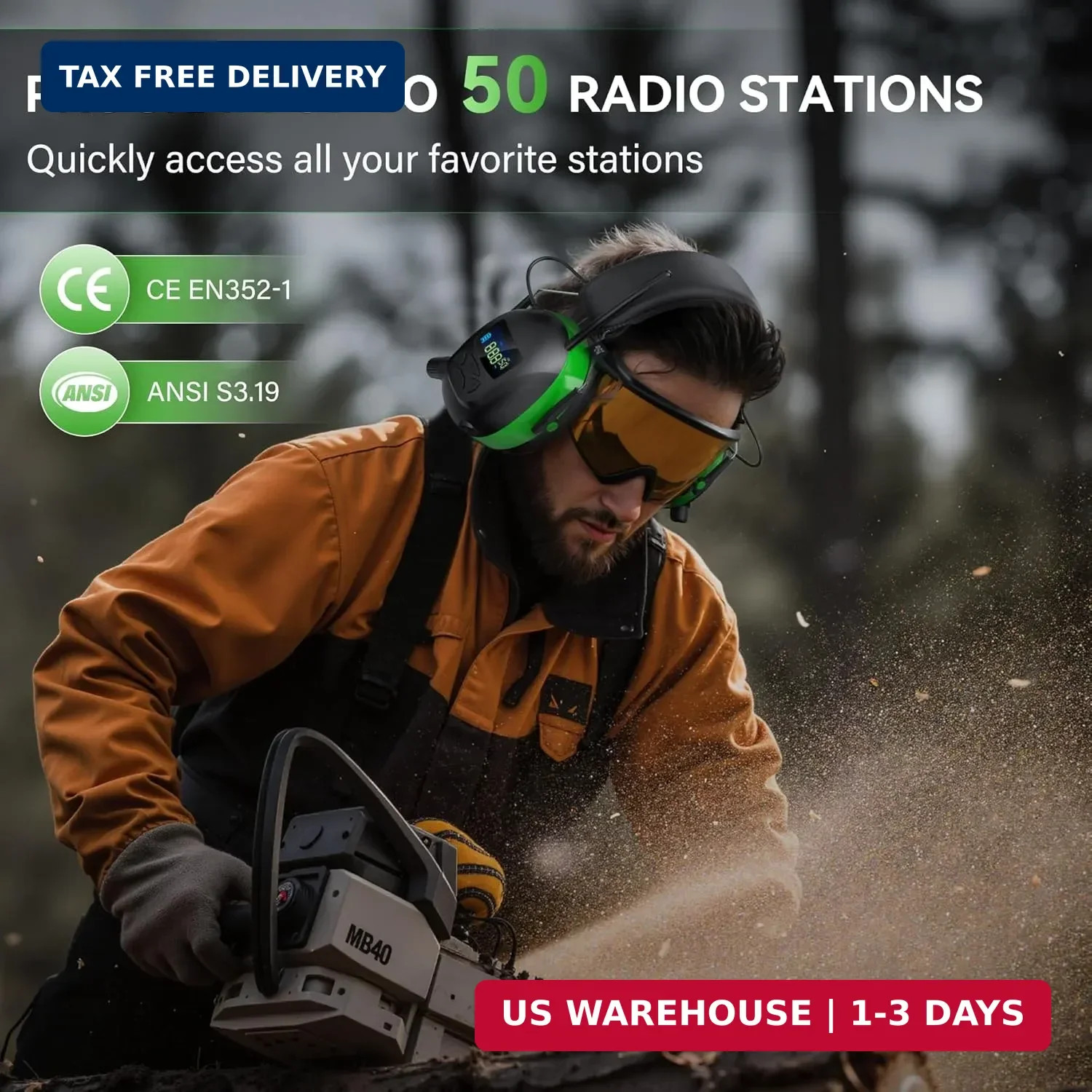 2025 AM/FM Radio Ear Protection Headphones with Backlit Digital Display, 120H…