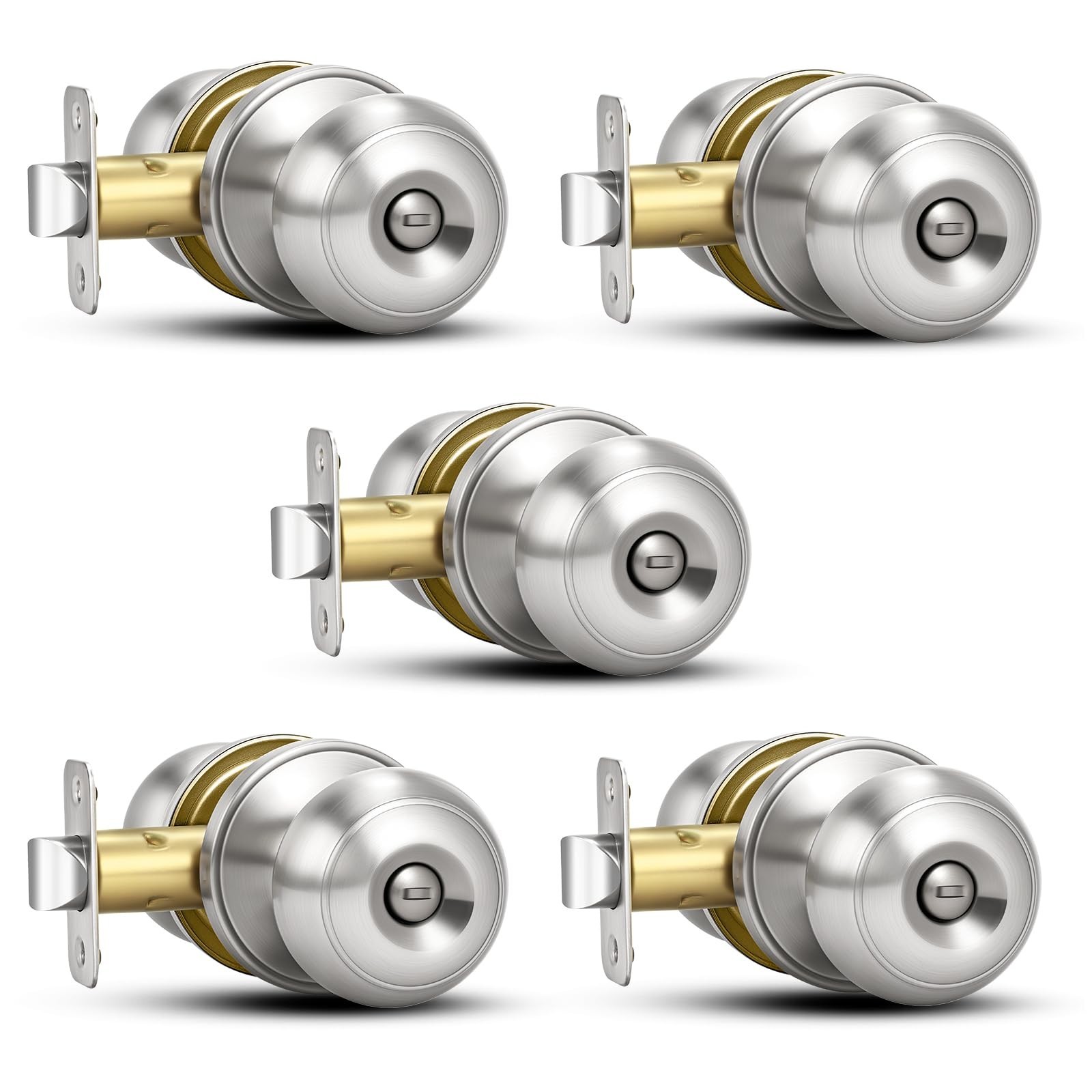 Plustool 5 Pack Brushed Nickel Door Knobs,Privacy Door Knob with Lock, Interi…