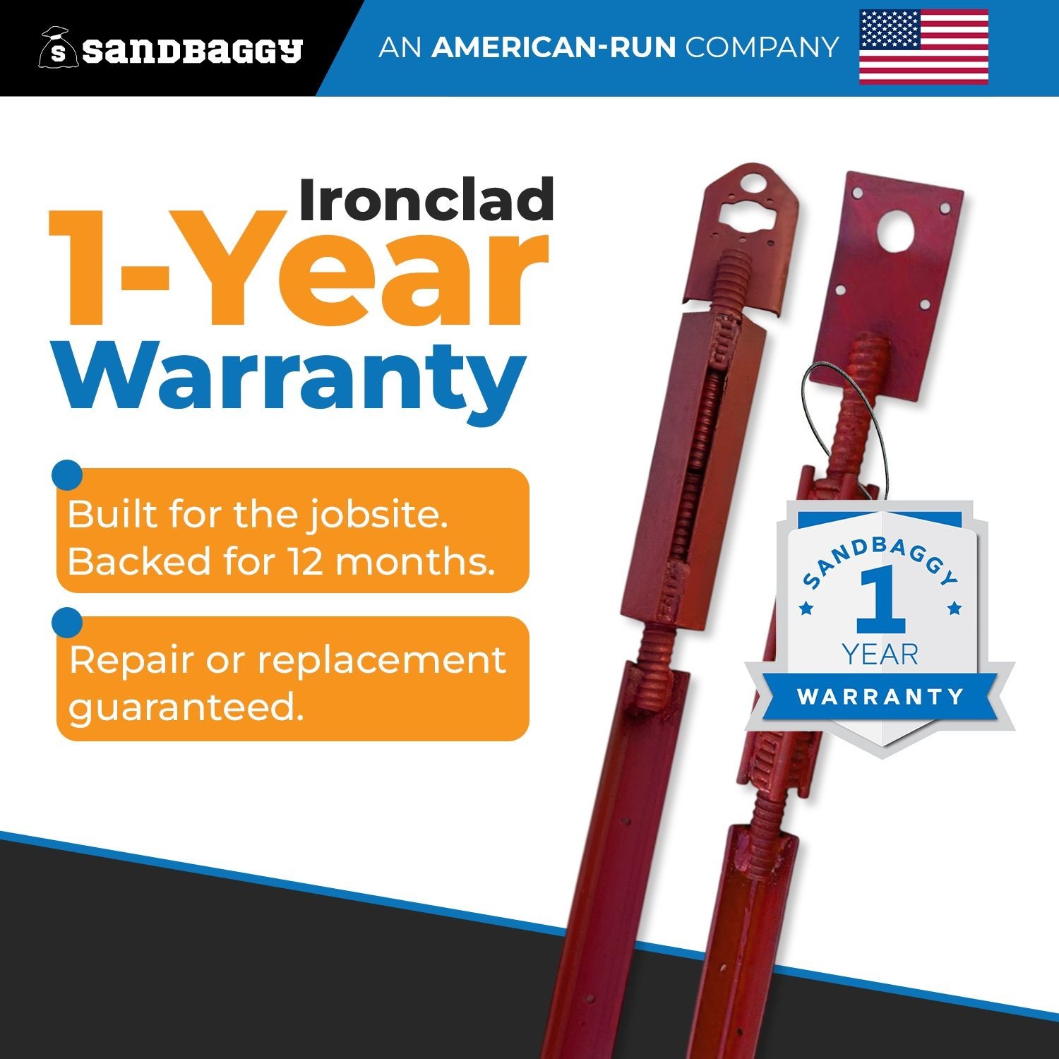Sandbaggy Adjustable Concrete Turnbuckle Form Aligner with 5″ x 3″ Bent Plate