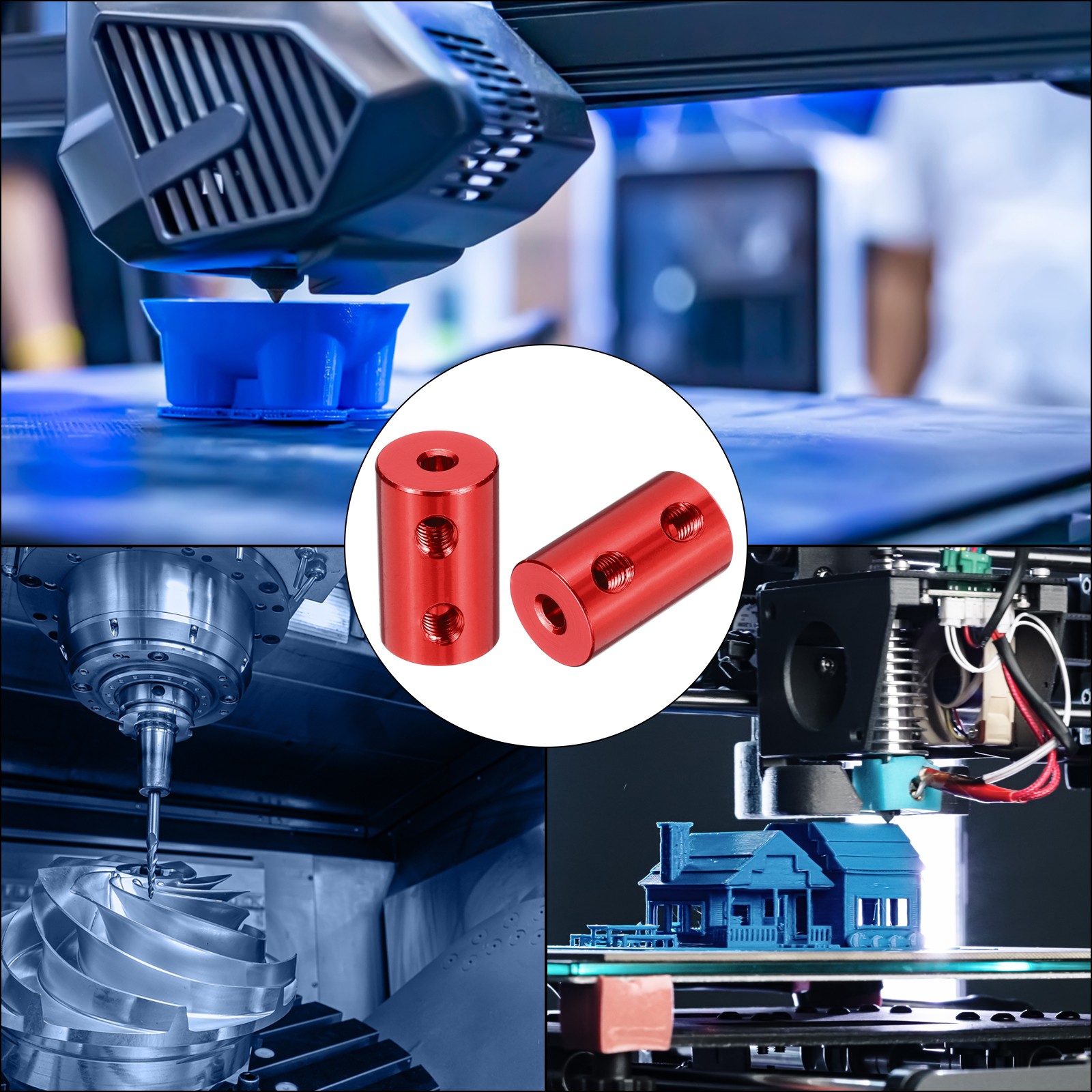 5 Pack Rigid Screw Coupling 3mm – 3mm Coupler L20mm x D12mm Aluminum Alloy Red