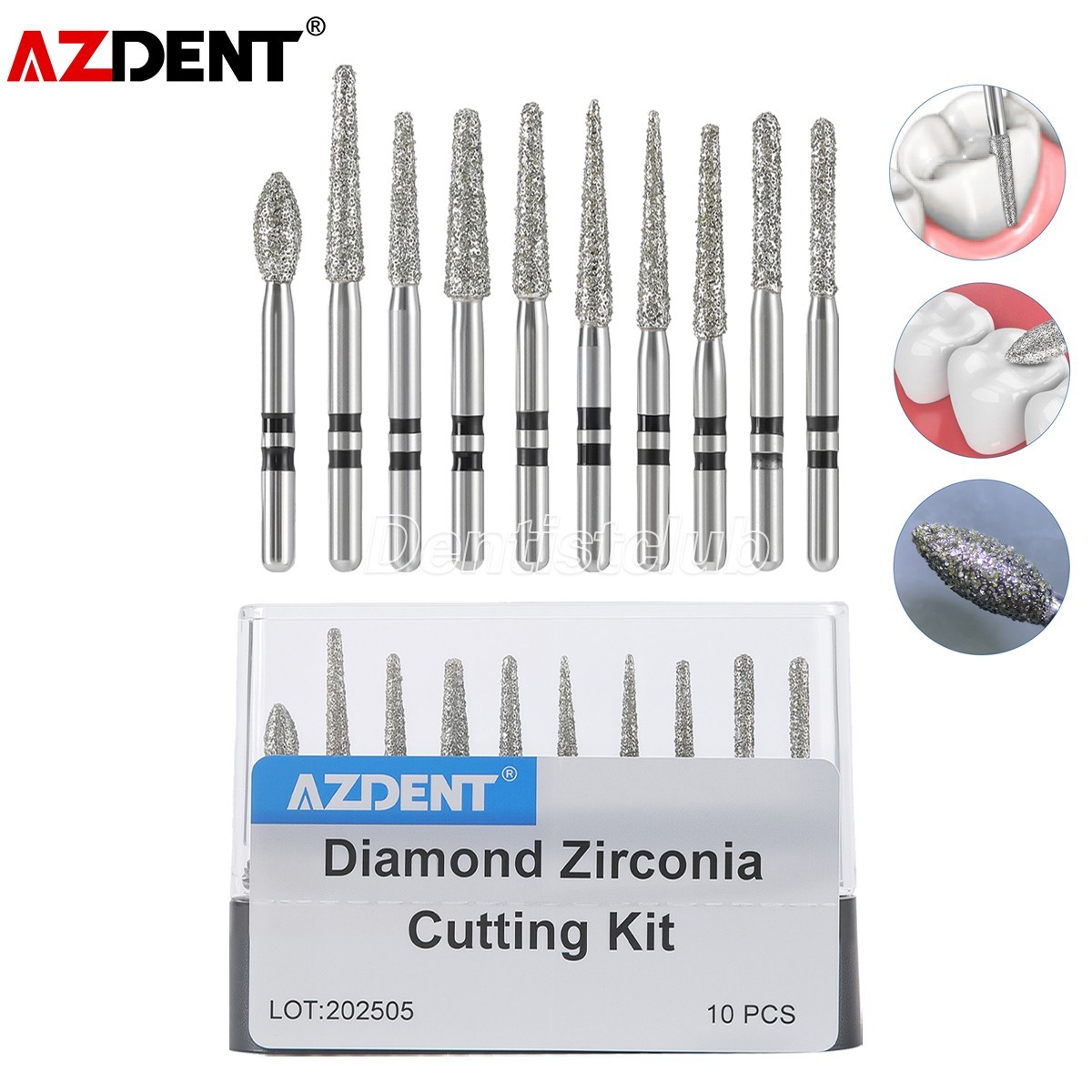 AZDENT Dental FG 1.6mm Diamond Zirconia Cutting Burs for High Speed Handpiece