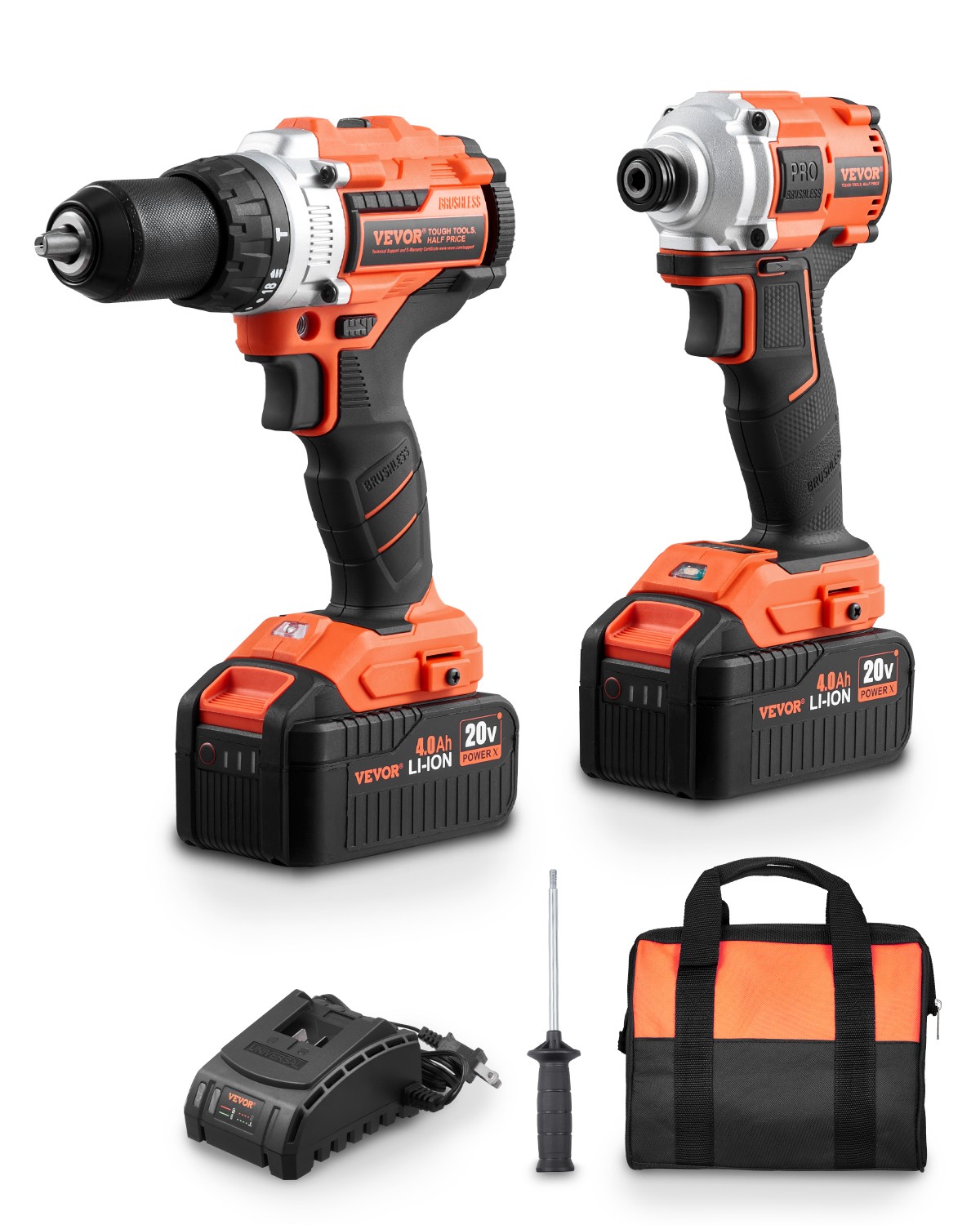 VEVOR Tool Combo Kit Max 20V Cordless 2-Tool Power Combo Kit with 4A Batteries