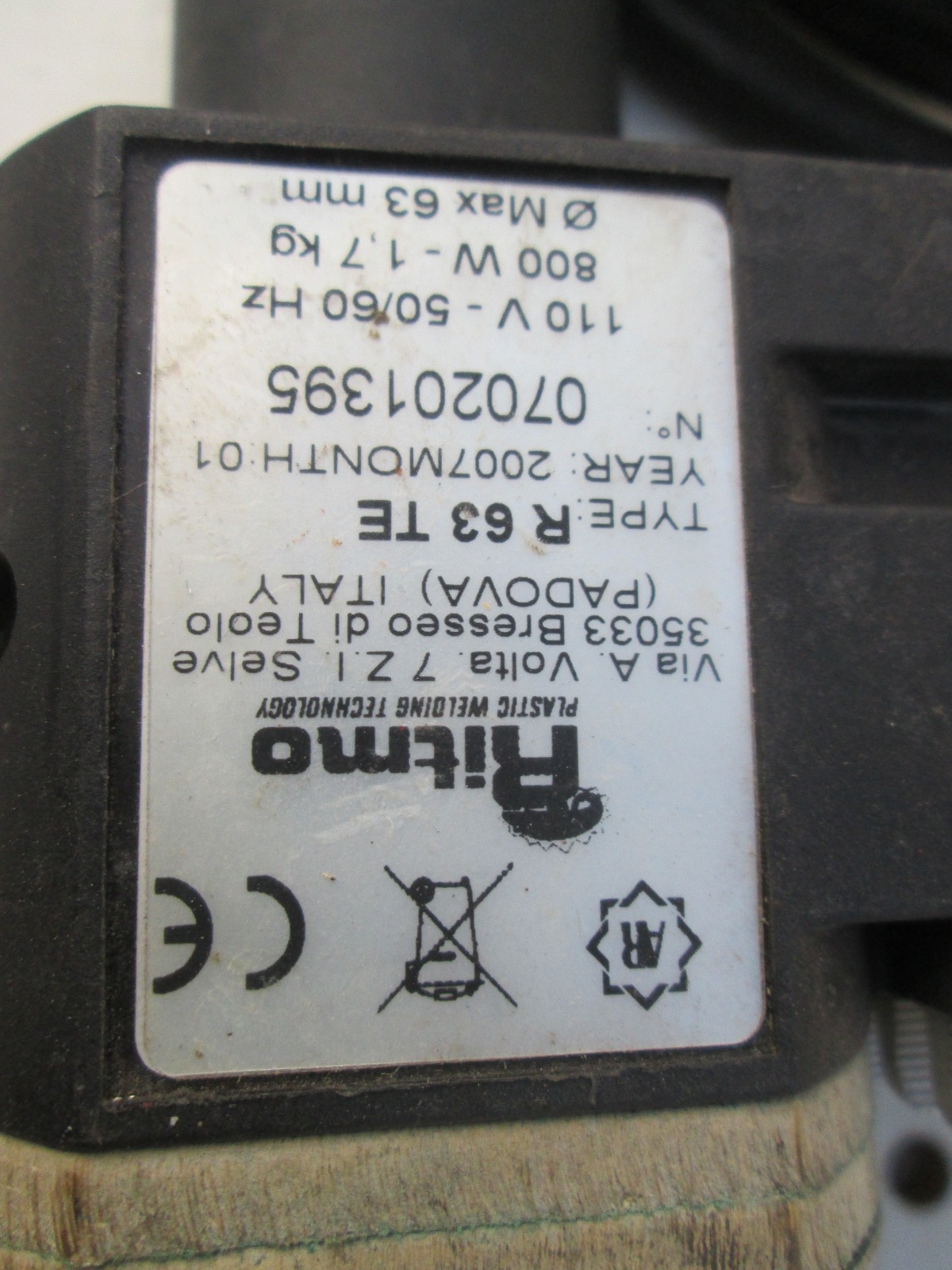 Ritmo Type R 63 TE Socket Pipe Fusion Welding Iron, 110V, 50/60Hz, 800W – USED