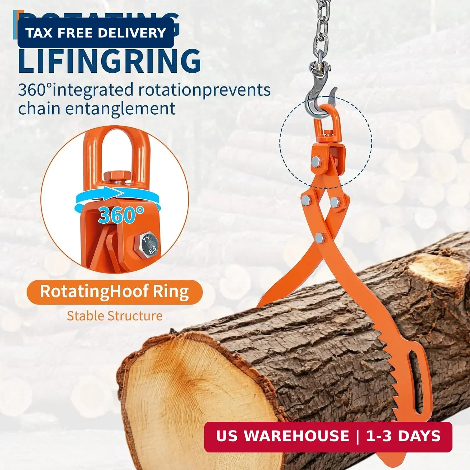 GarveeLife Log Lifting Tongs 28 in 2 Claw, Log Grapple Logging Tongs with 2 Serr
