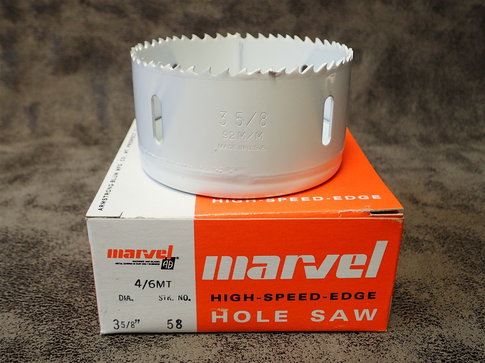 #58 Marvel Armstrong Blum 3-5/8″ Hole Saw, 2″ Cutting Depth, HSS Tooth Edge