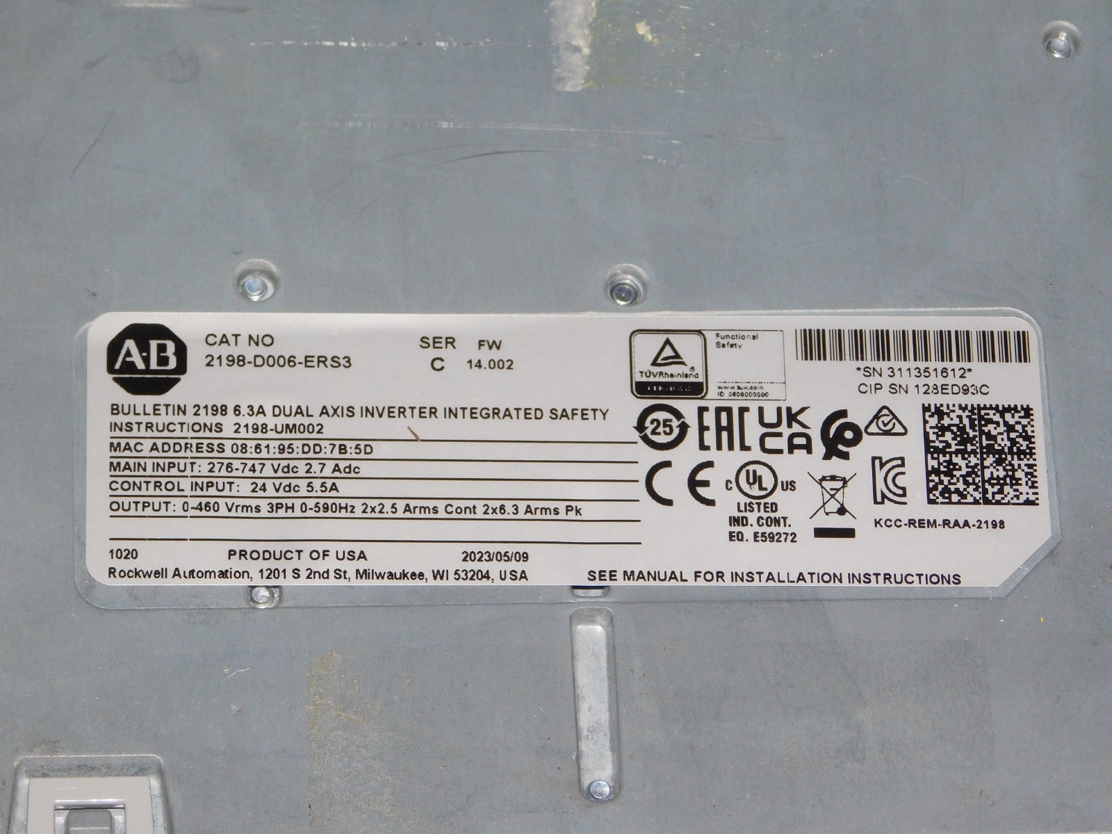 Allen Bradley 2198-D006-ERS3 Ser C Kinetix 5700 Dual Axis Servo Drive Module AB