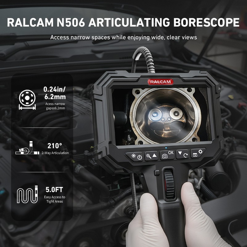 Ralcam 2-Way Borescope 6.2mm Slim Probe Inspection Camera Endoscope with Light