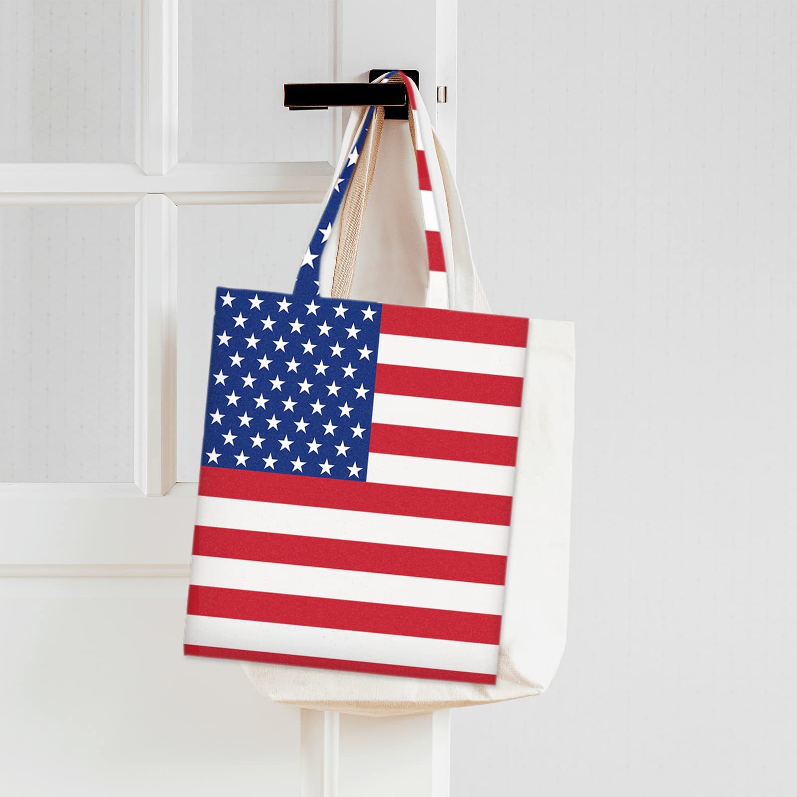 3Pcs Patriotic Canvas Tote Bags Red Blue Star American Flag Grocery Shopping Bag
