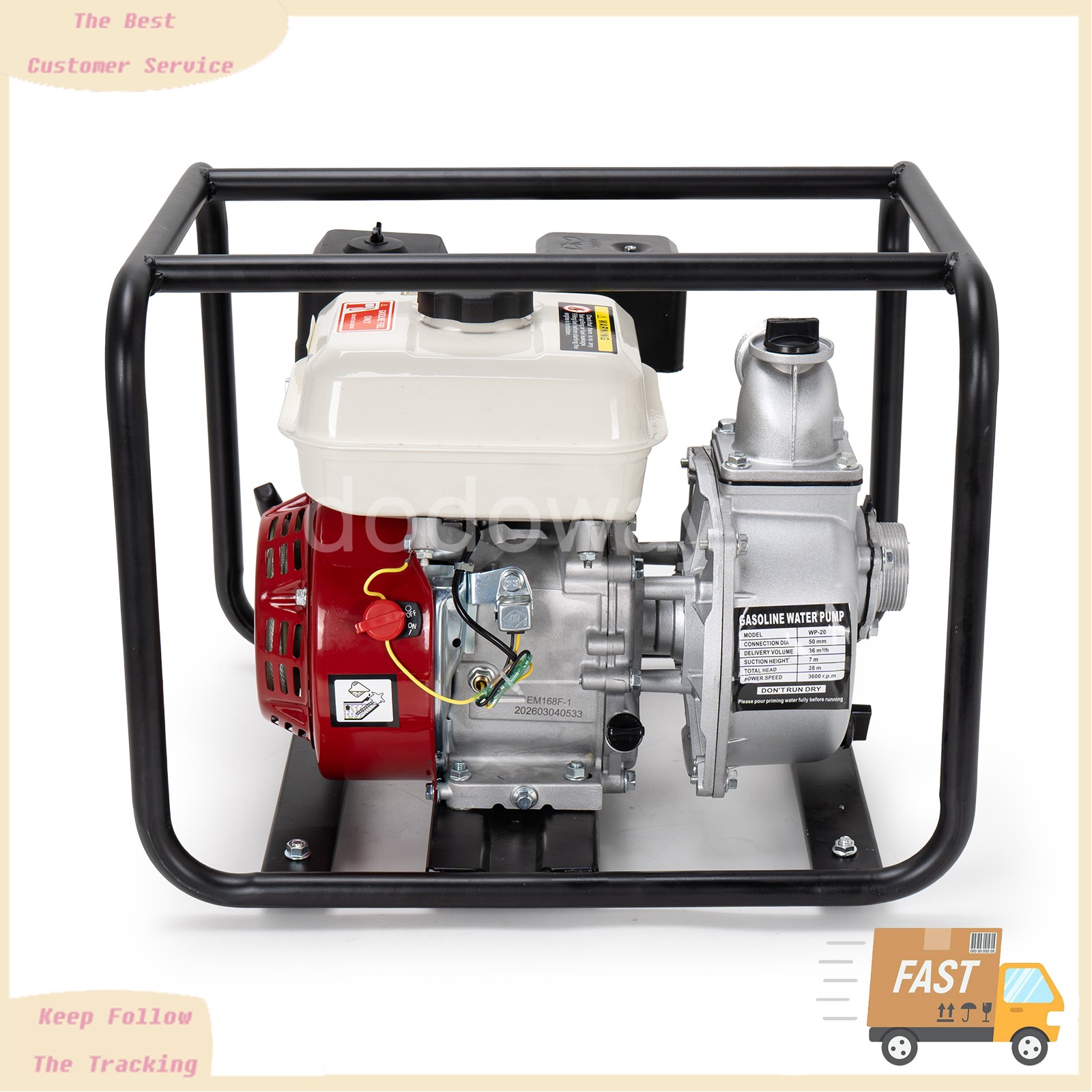 2 Inch Gas Powered Water Pump 6.5HP 4-Stroke Cast Iron Semi Trash Drainage Tool
