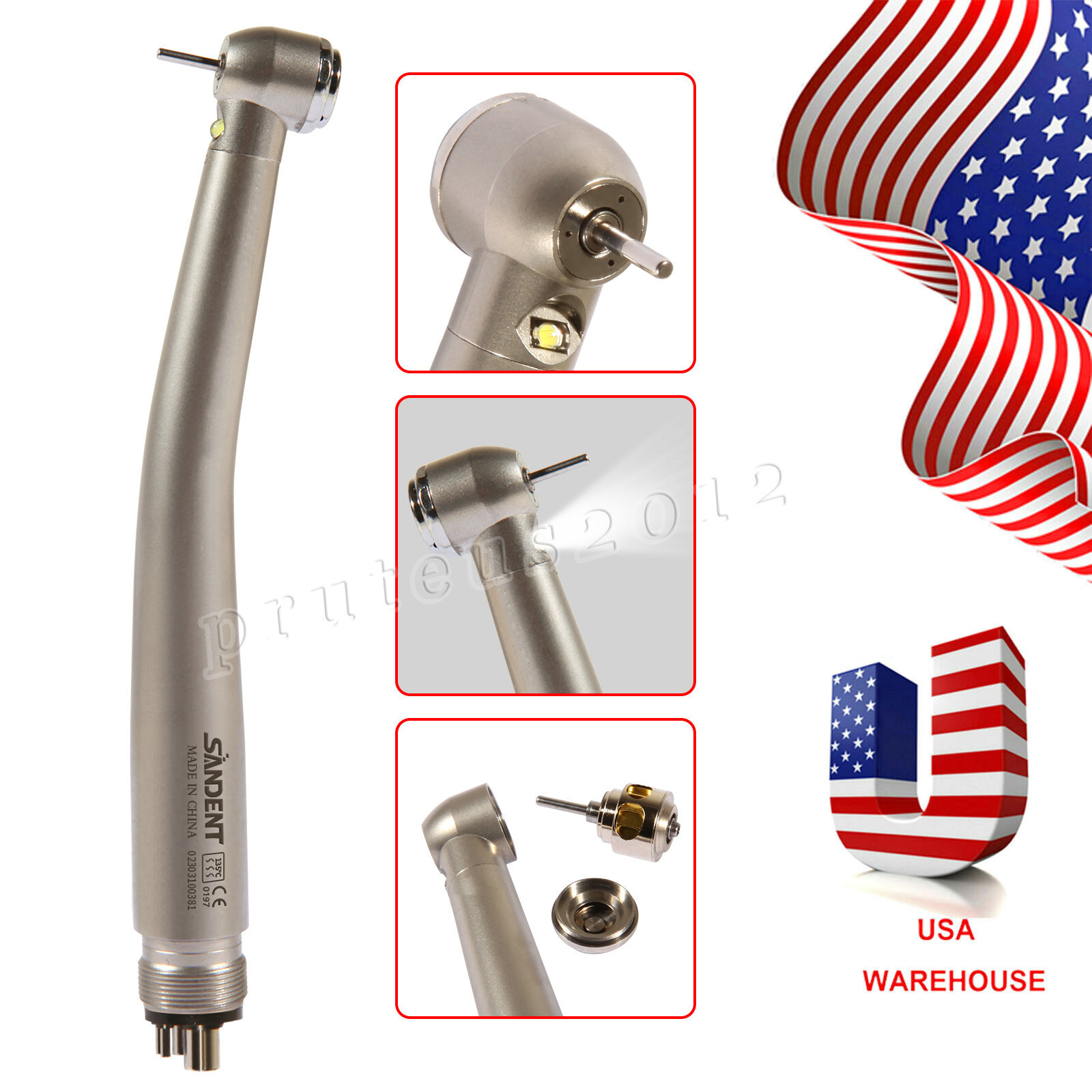 Dental E-generator LED Triple spray Fiber Optic Handpiece High Speed 4 Hole