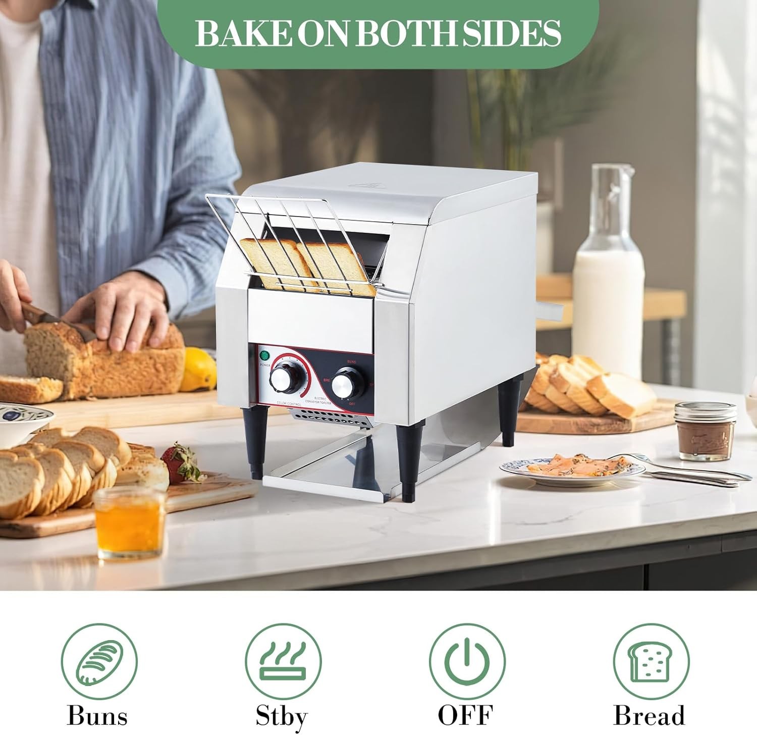 Garvee Commercial Toaster Conveyor 150Slices/H Stainless Steel 7Speed Adjustable