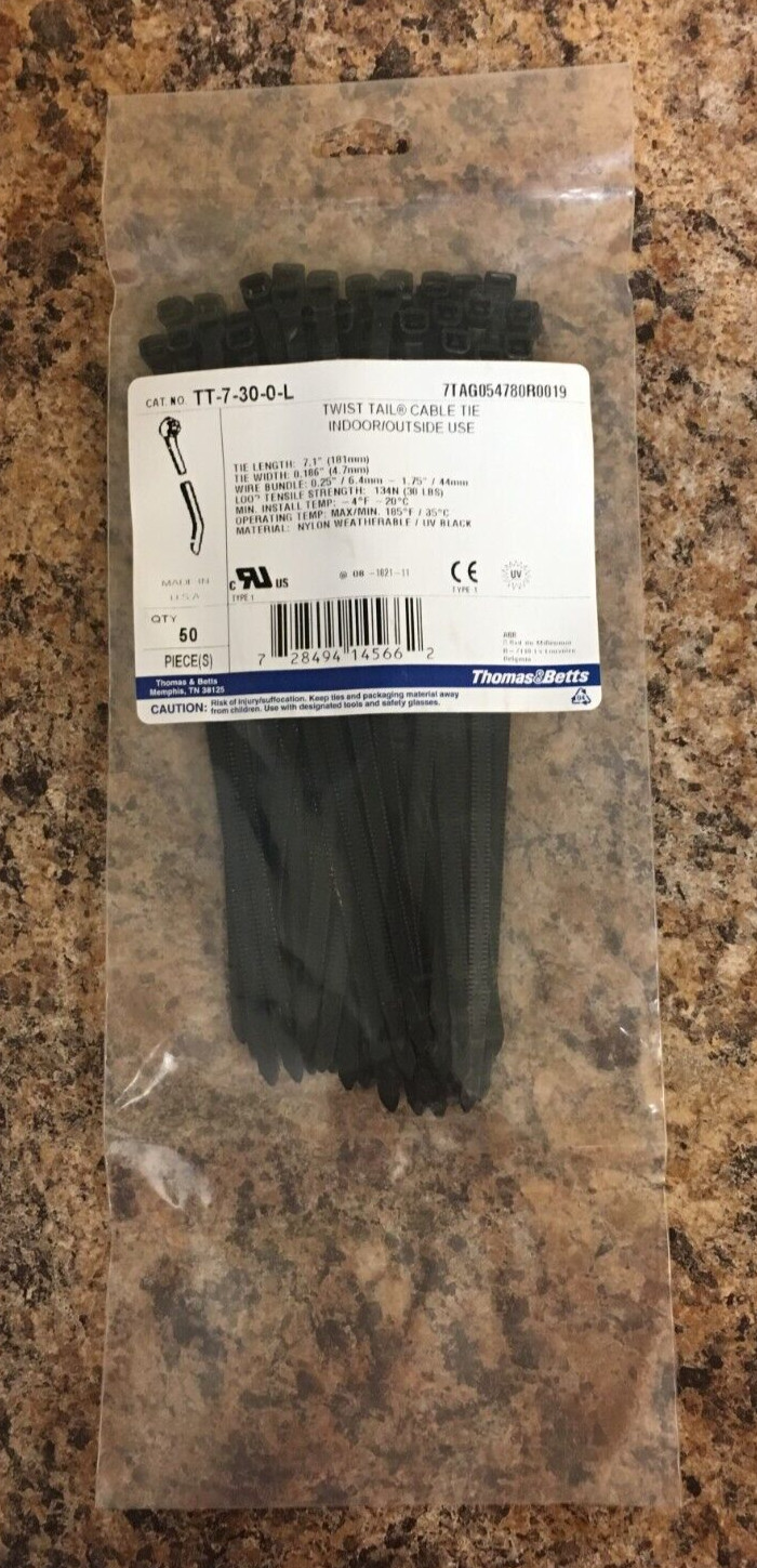 ABB / Thomas & Betts TT-7-30-0-L Twist Tail Cable Ties 7.1 in. L 50 Pk