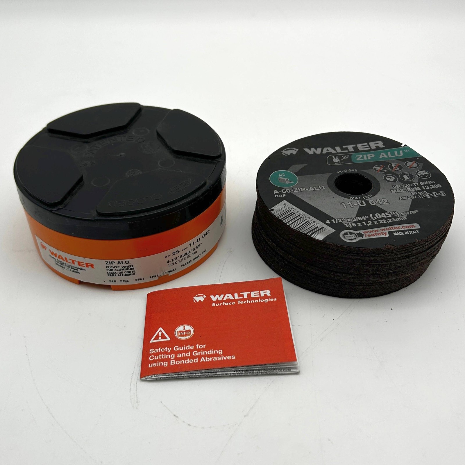 Walter 11U042 Cut Off Zip Wheel 4-1/2 x 3/64 x 7/8 Type 1 AO 60 Grit 25pk