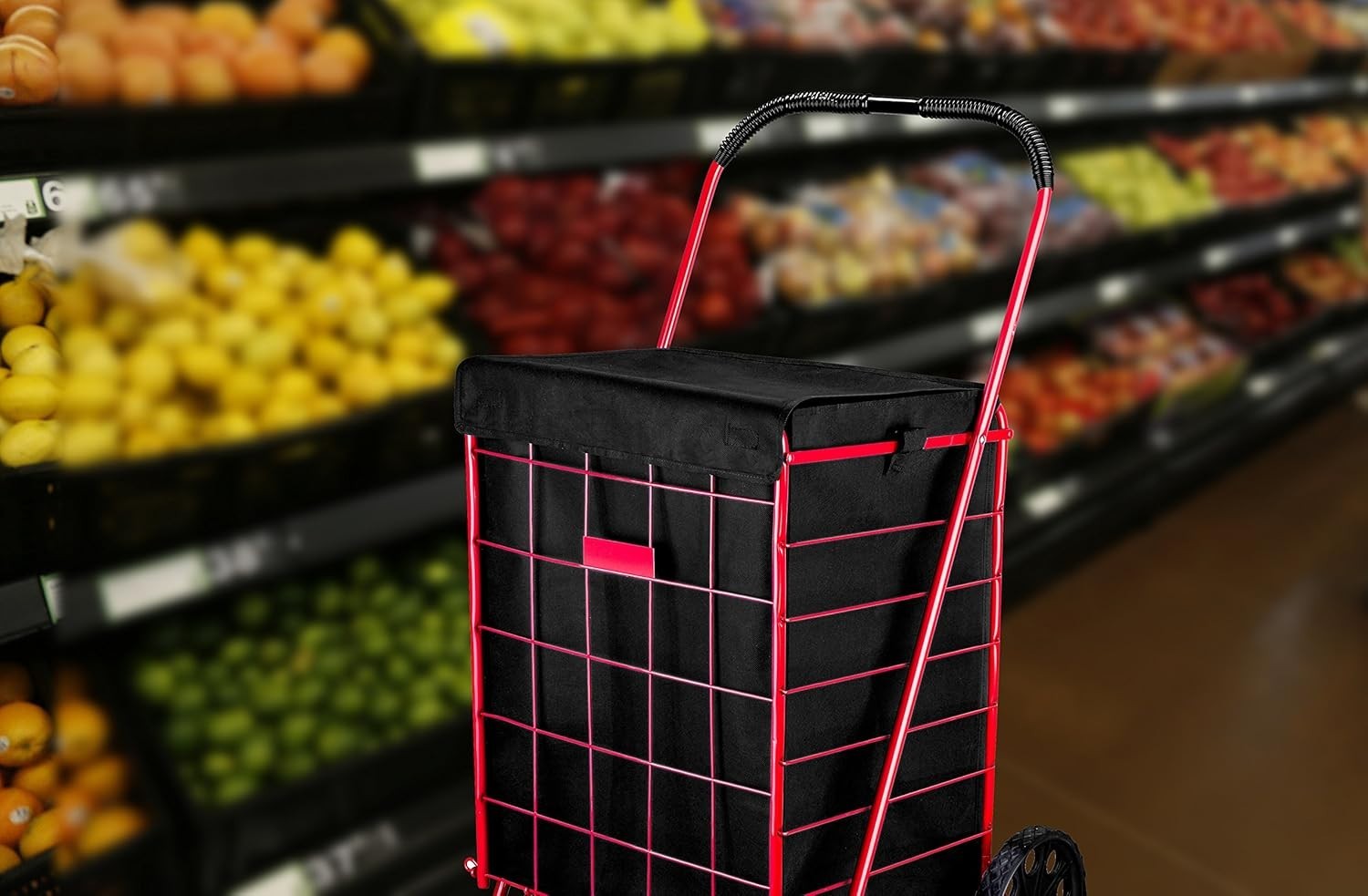 Folding Grocery Basket Cart Shopping Wheel Large Utility Laundry18″X15″X24″(BAG)