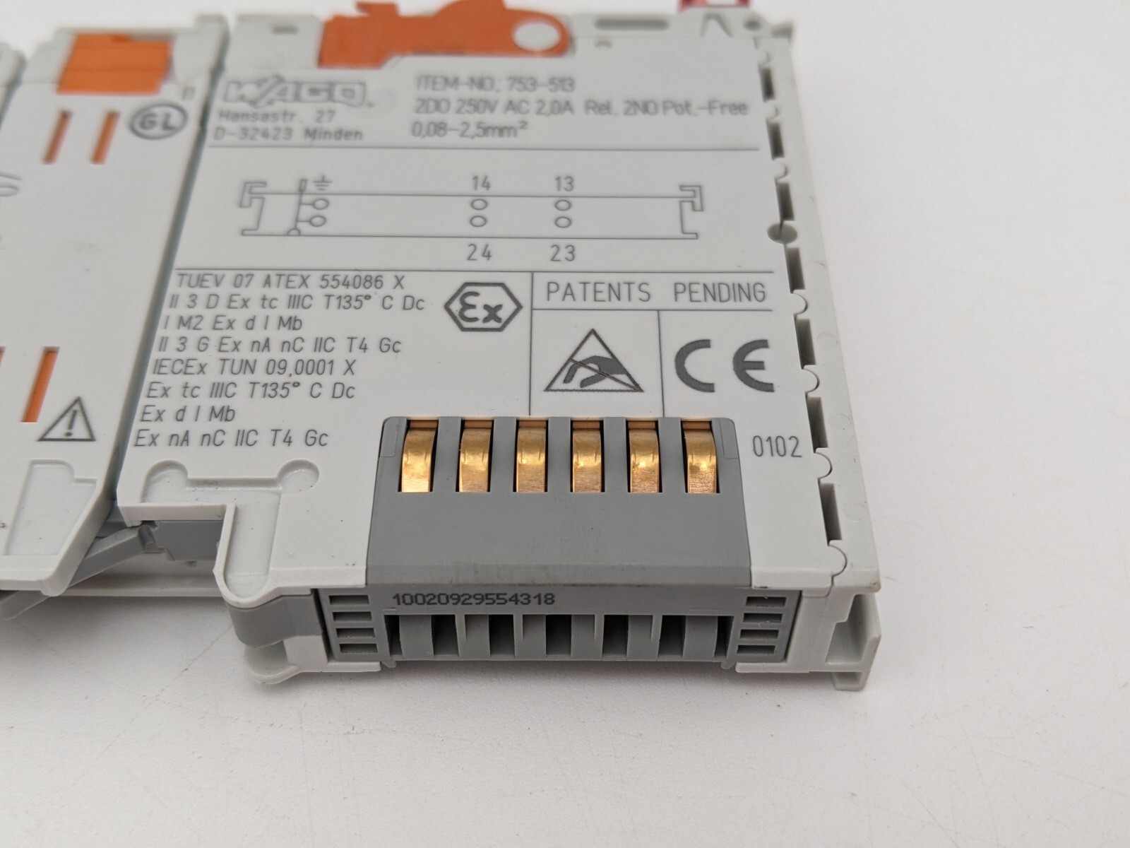 Wago 753-513 Din Rail Mount 2-Channel 2.0 AMP 250V AC Relay Output Module Used