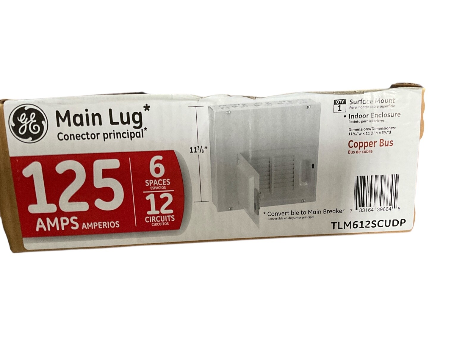 GE TLM612SCUDP 125 Amp 6-Space 12-Circuit Indoor Main Lug Circuit Breaker Panel