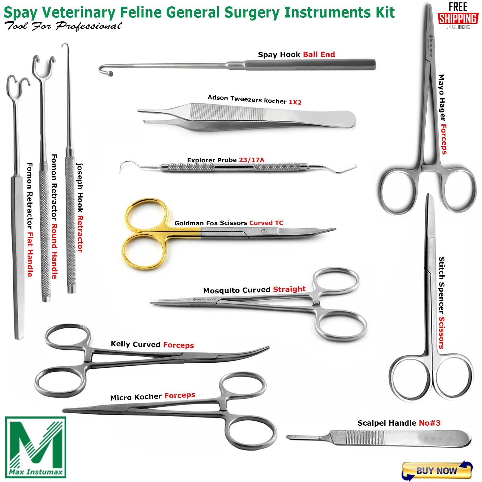Spay Veterinary Feline General Surgery Instruments Kit Bitch Cat Neutering Set