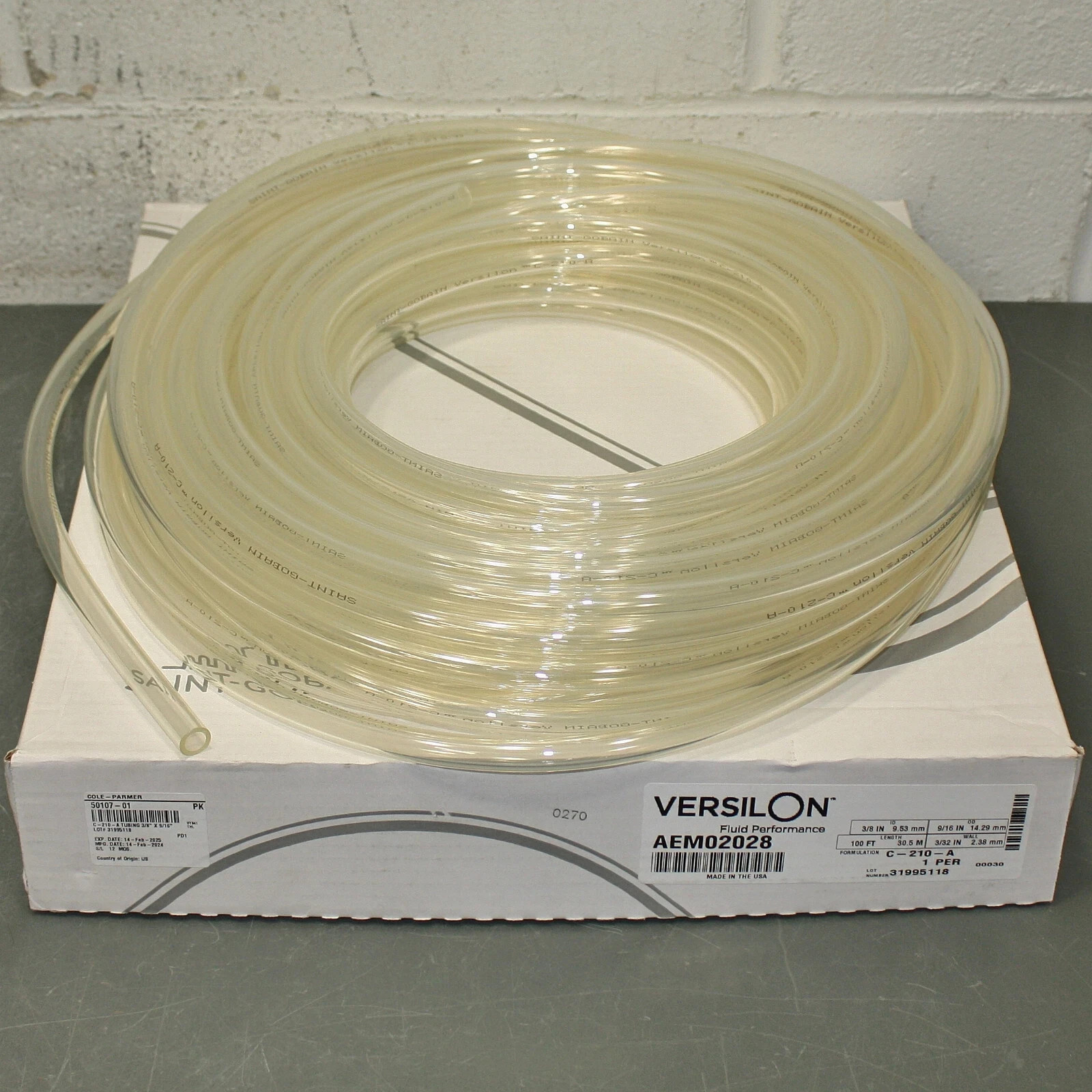 Tygon Polyurethane Tubing AEM02028, 3/8″ x 9/16″ x 100ft, Versilon C-210-A, A 82