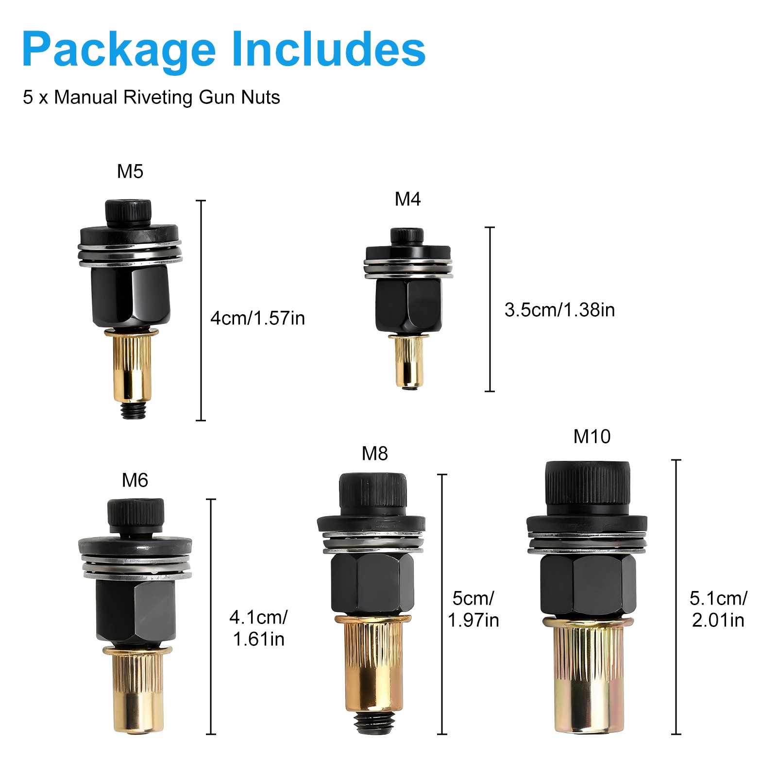 5 PCS Rivnut Tool Adapter Kit M4-M10 Manual Rivet Nut Setter for Drill & Wrench