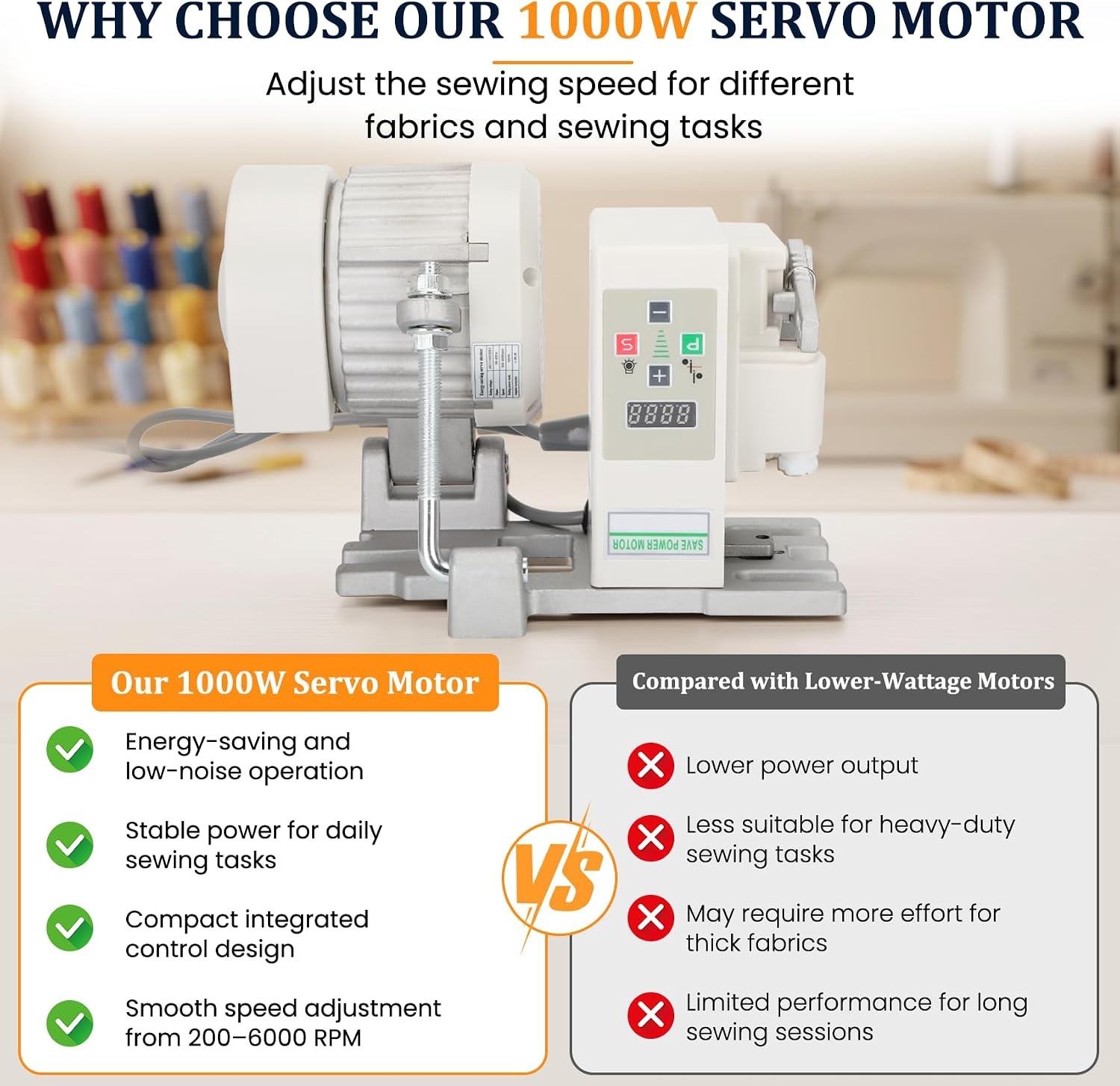 Sewing Machine Servo Motor, AC110V 1000W Industrial Brushless Sewing Machine