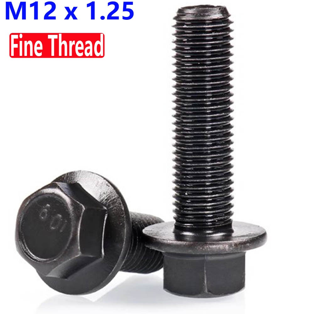 M12 – 1.25 Fine Thread Grade 10.9 Hex Head Flange Screws Frame Bolts Black Oxide