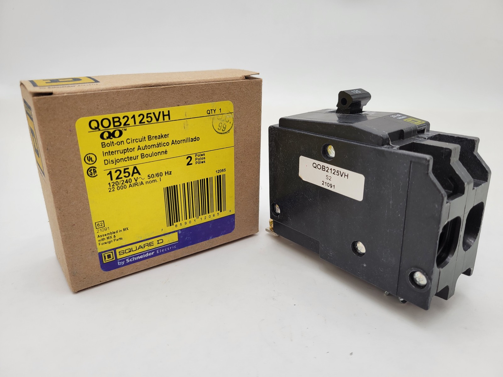Square D QOB2125VH Bolt-On Circuit Breaker 125A 120/240V 2P 1PH QOB 22kA