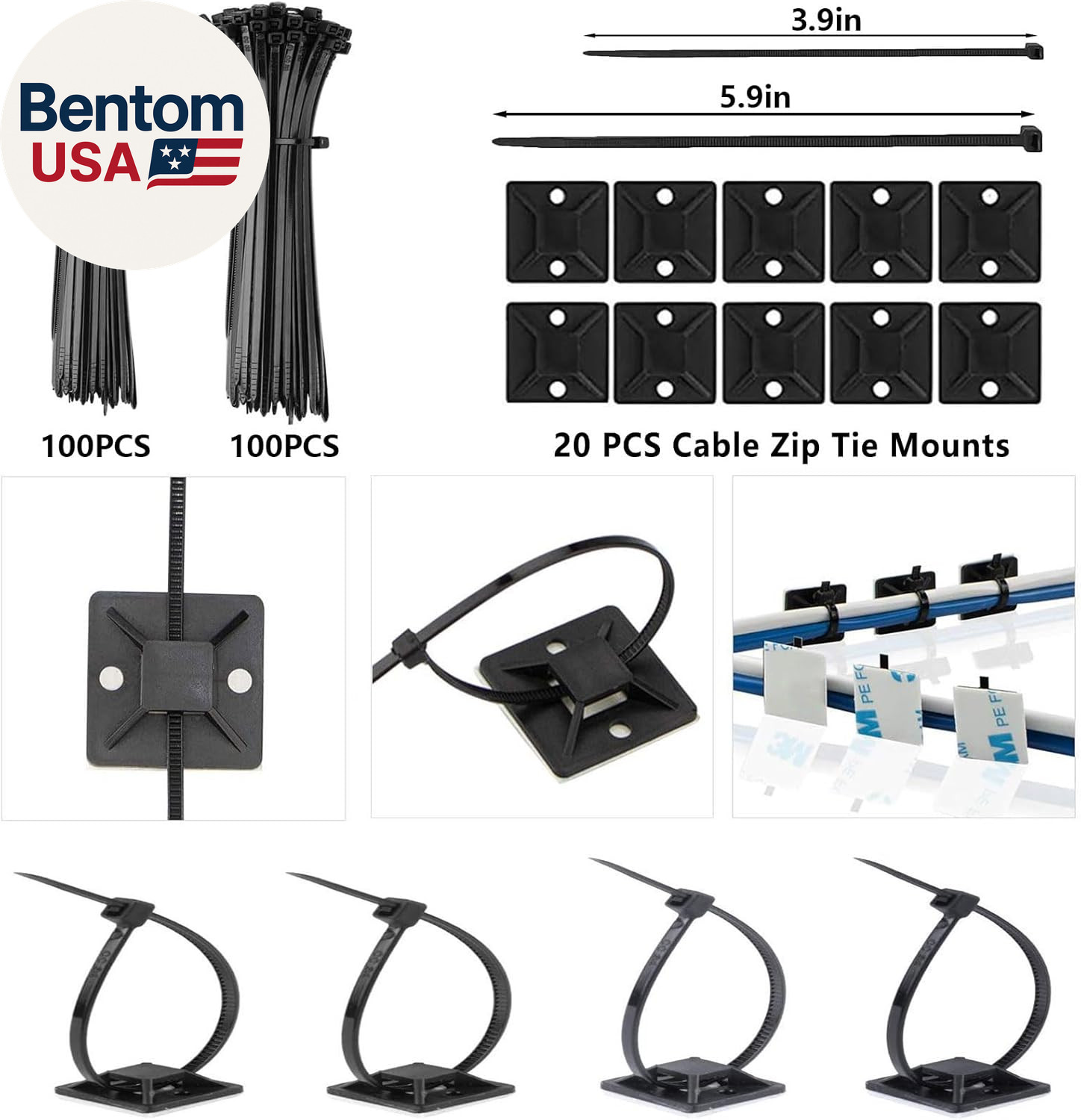 327 PCS Cable Management Kit 4 Cable Cable Sleeves,65 Cable Clips with 13Cord Ho
