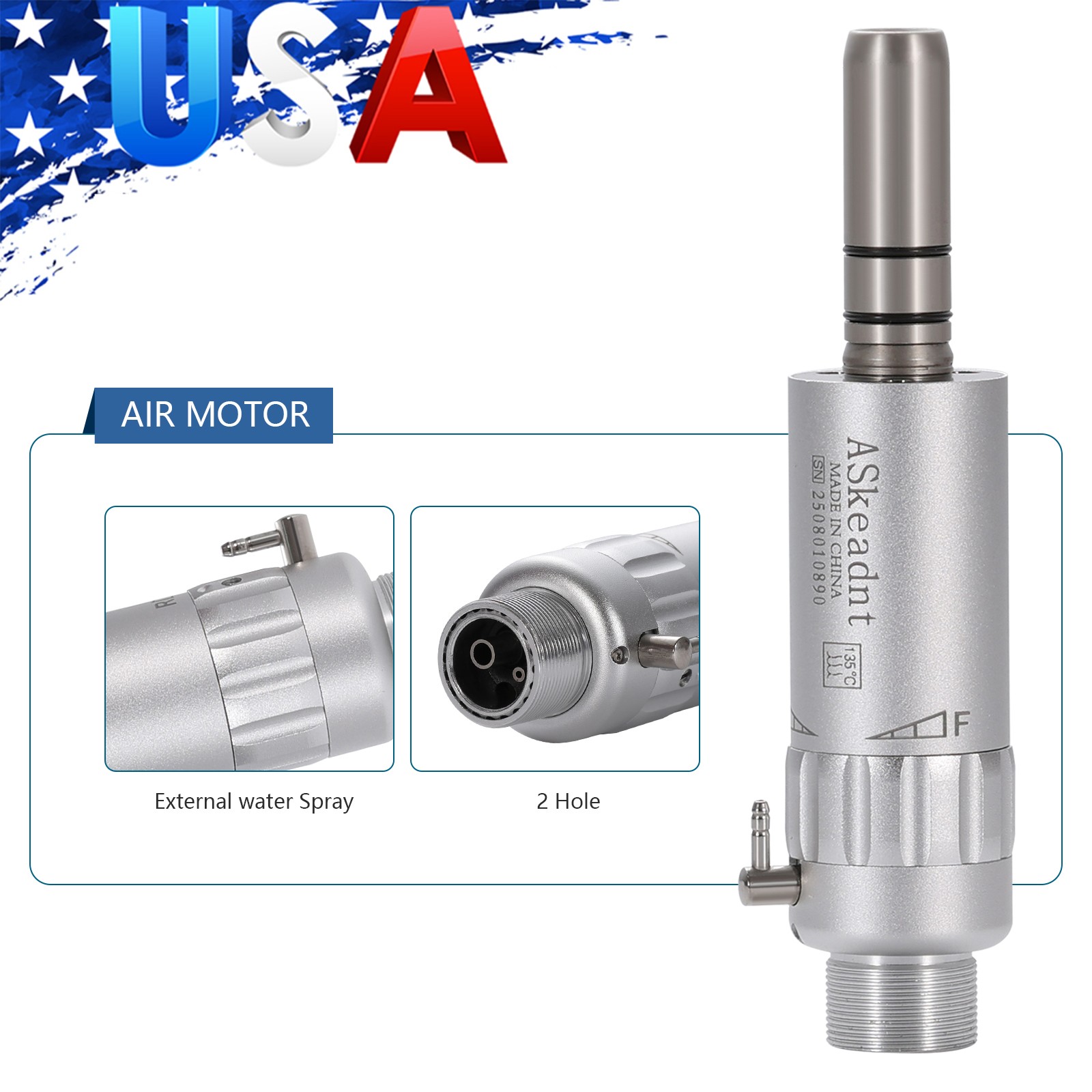 ASkeadnt Dental Slow Low Speed Handpiece Air Motor E-type 2 Holes Connector