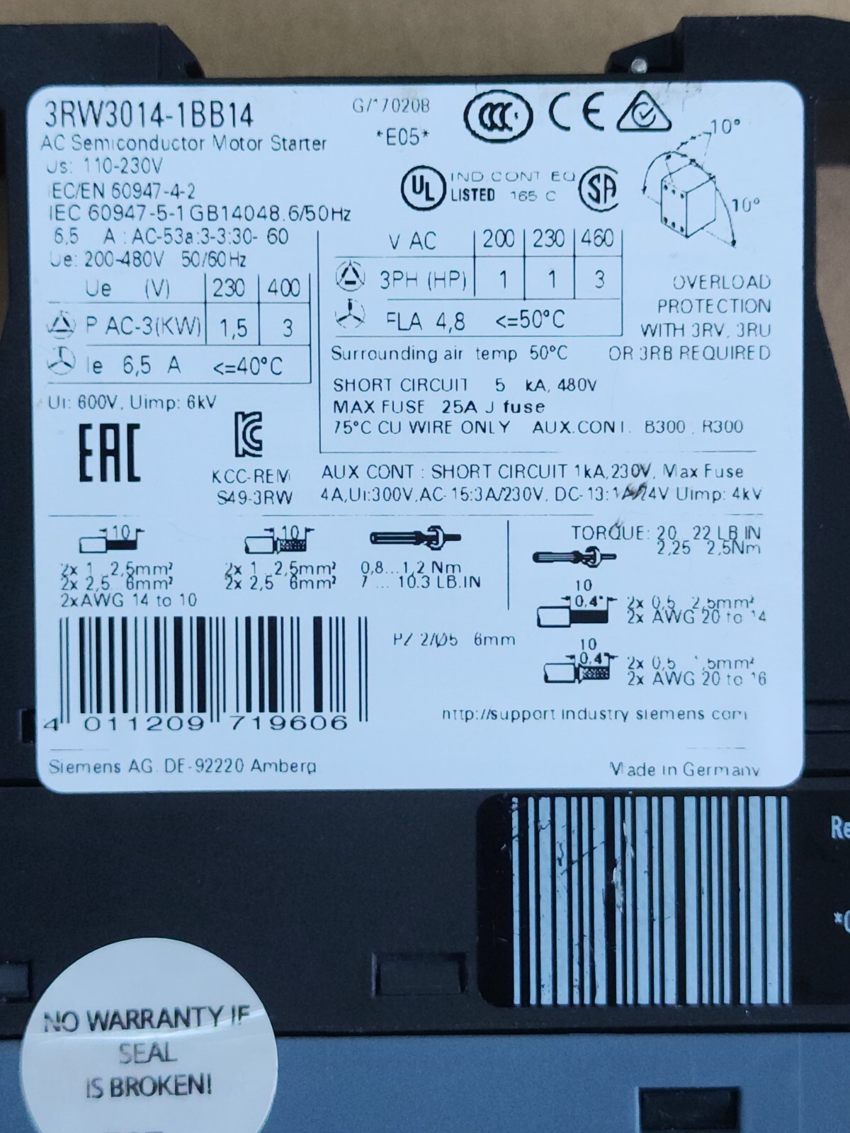 3RW3014-BB14 SIEMENS SIRIUS SOFT STARTER 3RW3014-BB14