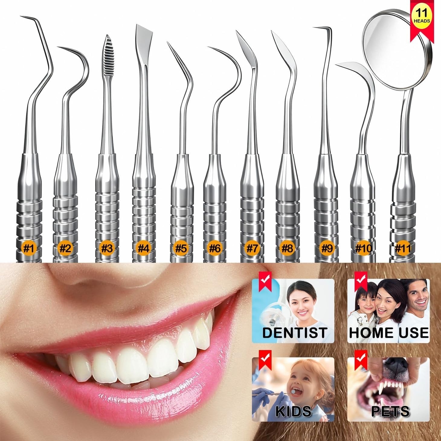 Dental Tools, Dental Pick for Teeth Cleaning, Stainless Steel Hygiene Kit with