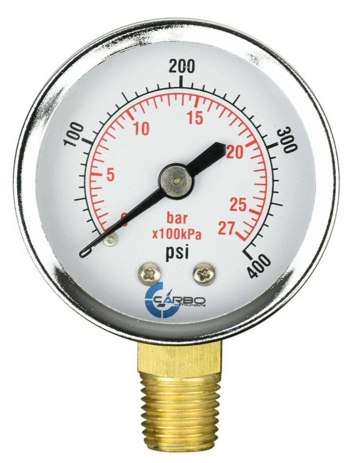 2″ Pressure Gauge – Chrome Plated Steel Case, 1/4″ NPT, Lower Mnt. 400 PSI