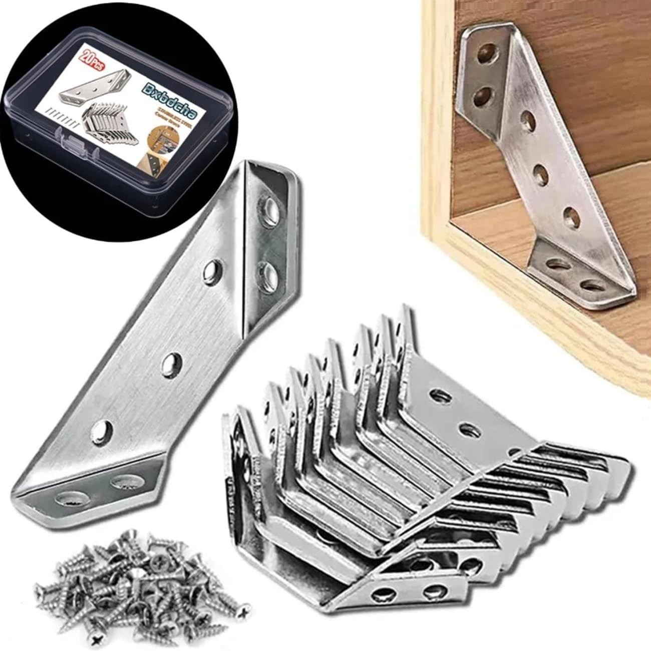 Versatile 20PCS Stainless Steel L Brackets – Ideal for DIY Furniture Projects