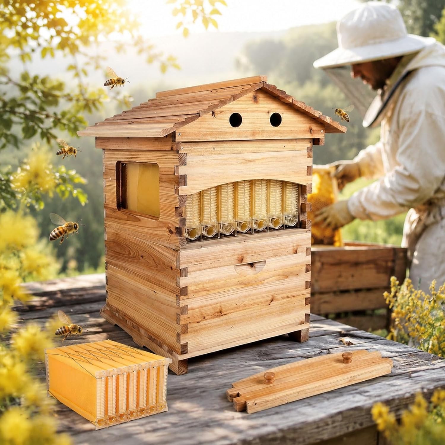 Beehive Starter Kit Automatic Honey Seep Bee Hive + 7 Pcs Auto Frames Cedarwood
