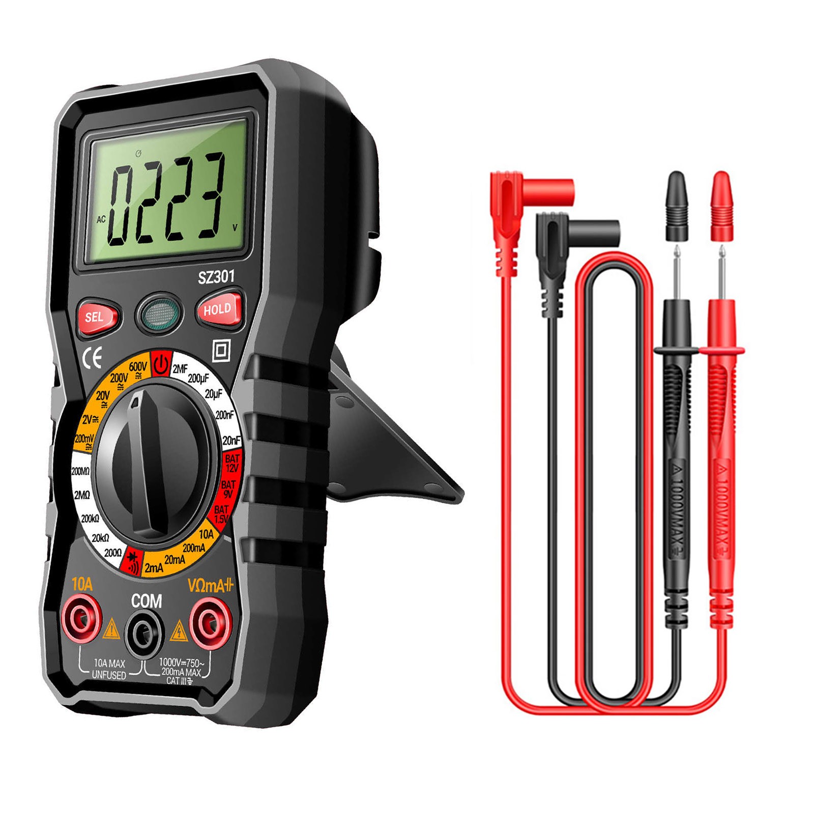 Portable Digital Multimeter Auto-Ranging AC DC Voltage Resistance Diode Test