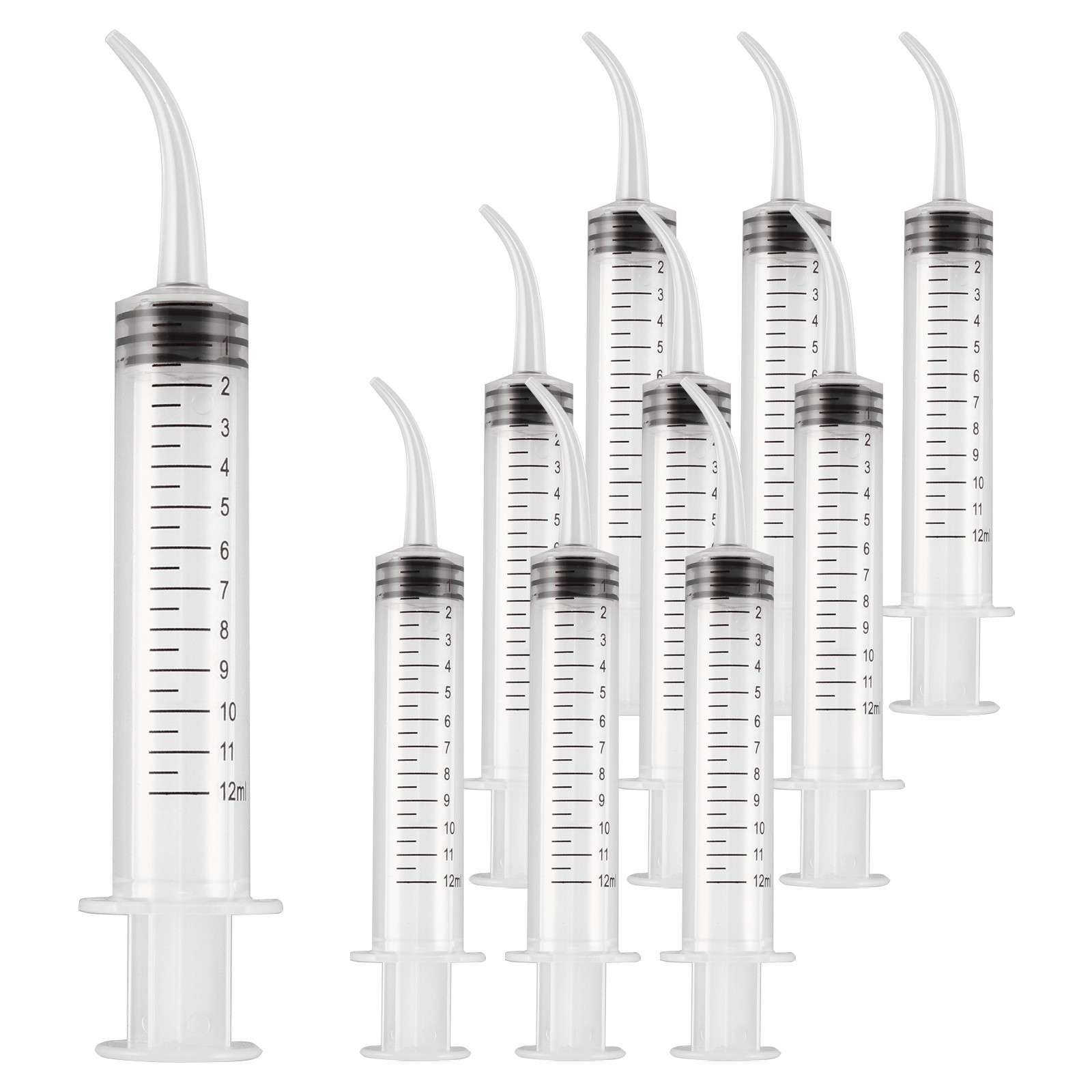 500pcs Dental Surgical 12CC Irrigation Syringe Long Curved Tip with Measurement