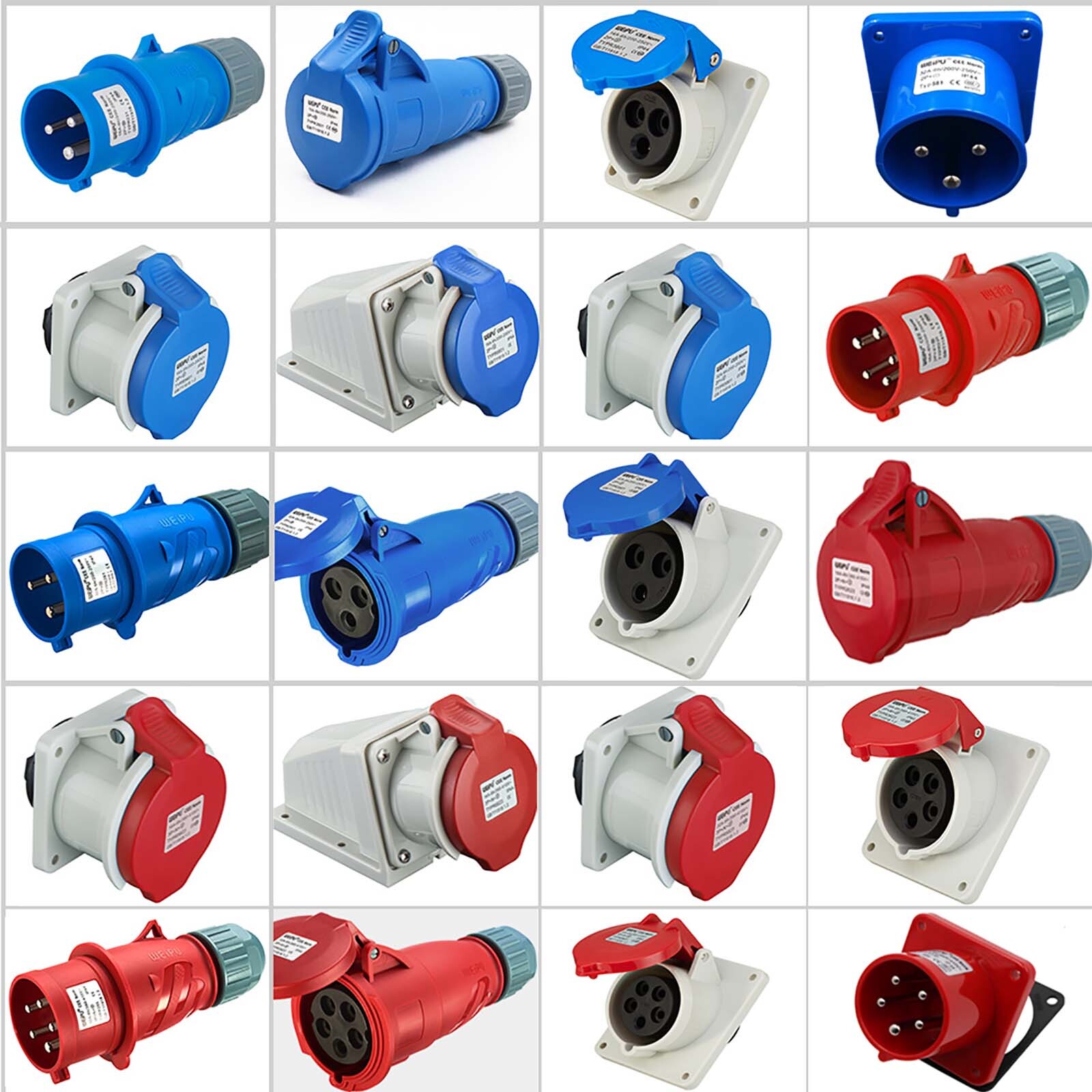 32A 16A 3/4/5 PIN RED INDUSTRIAL PLUGS & SOCKETS 3 PHASE 3P+N+E IP44 MALE/FEMALE