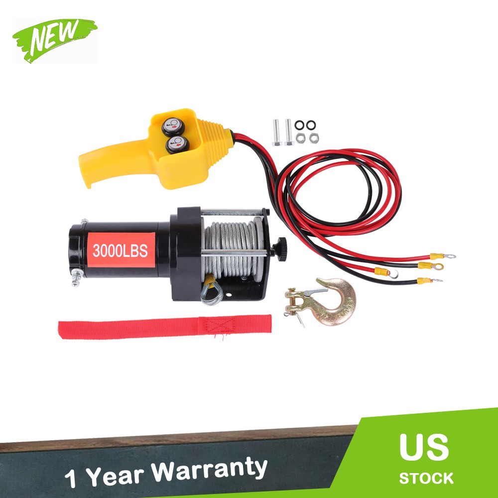 3000lb 32ft Steel Cable Electric Winch 12VDC/1.3HP Copper Motor 135:1 Gear Ratio