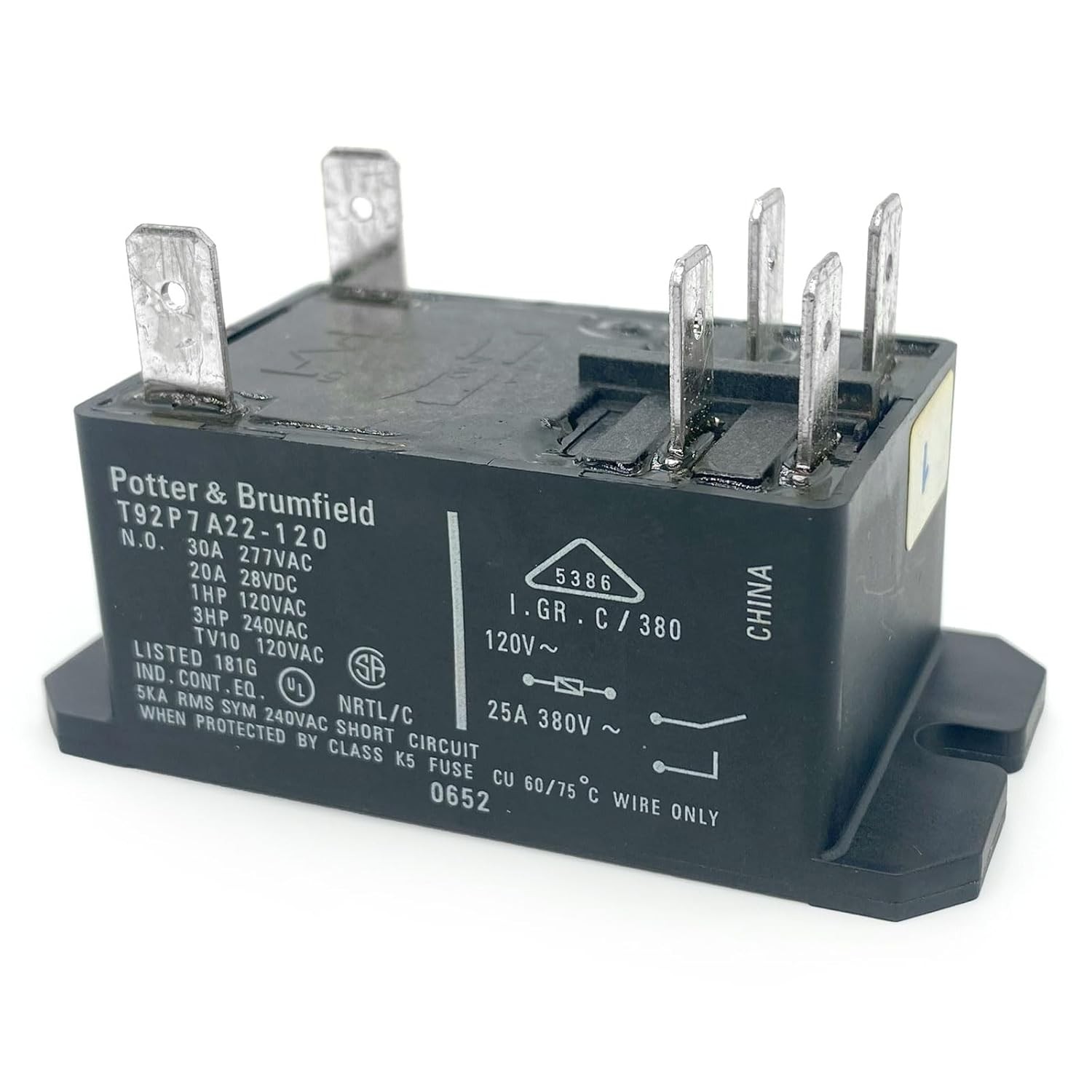 T92P7A22 120 Relay 6 Pin 30A 120VAC DPST NO Power Relay Pot Number of Items: 1