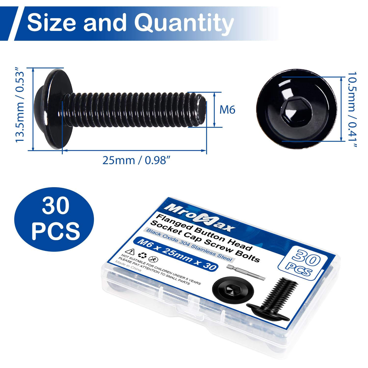 M6-1.0X 25Mm 30Pcs Flanged Button Head Socket Cap Screws Bolts, 304 Stainless St