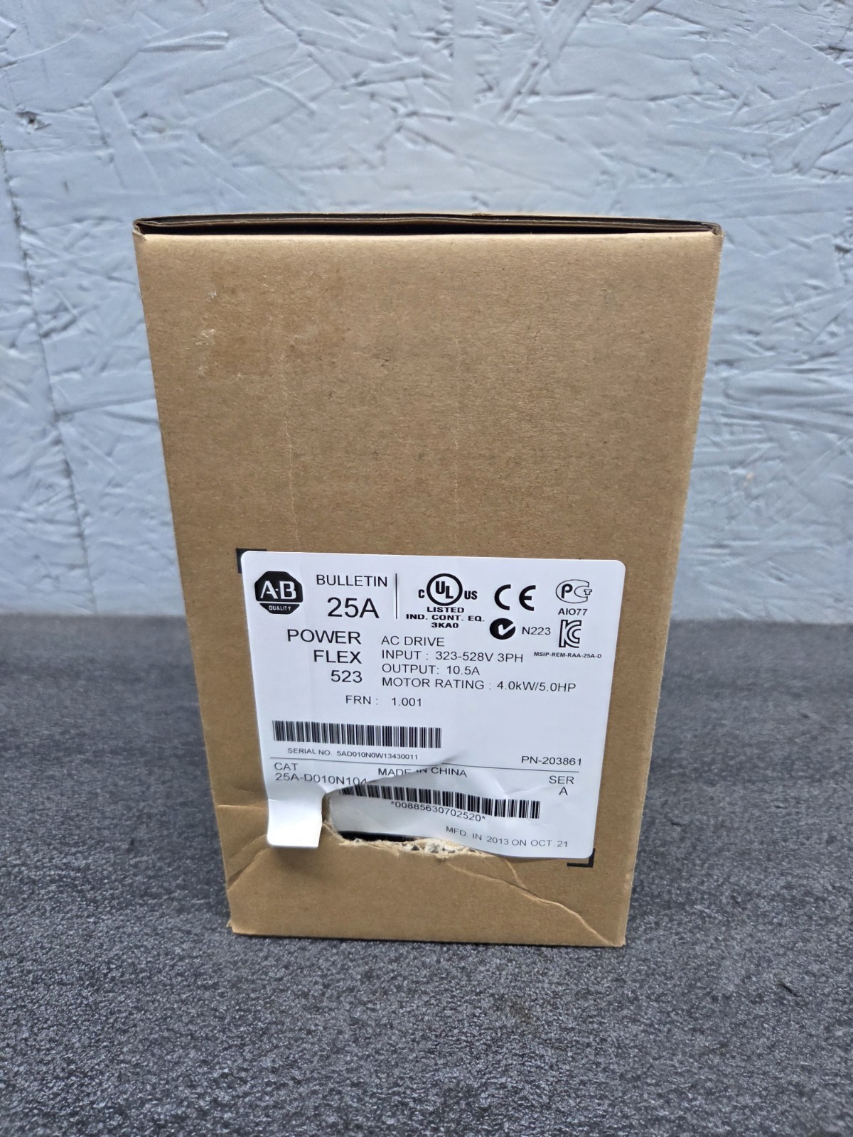 Allen-Bradley PowerFlex 523 25A-D010N104, 480V, 5HP, 3PH, Ser A, NOS AC Drive