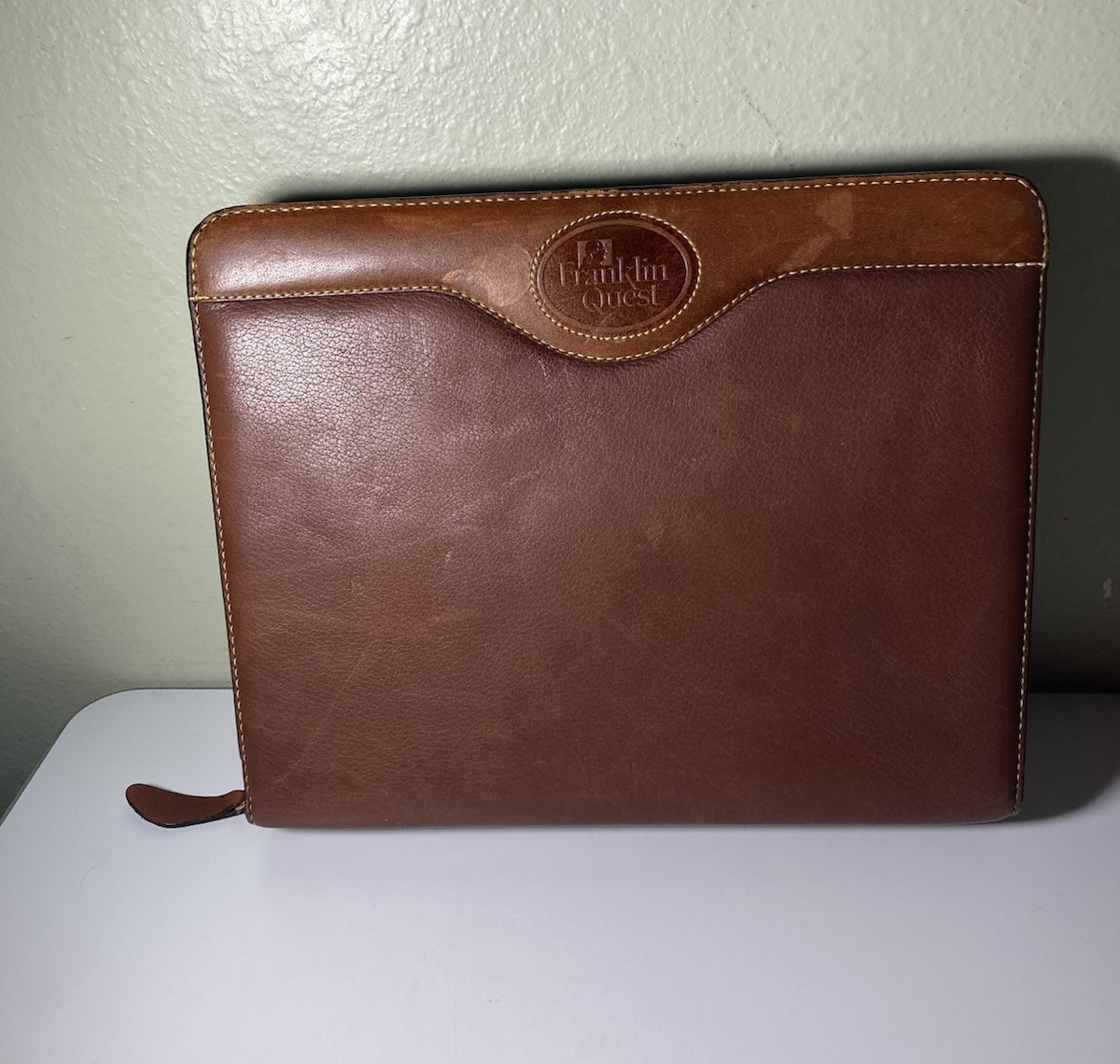 Vtg Franklin Quest Classic Zip Planner 7 R Binder Genuine 1/2 Deer Skin Leather