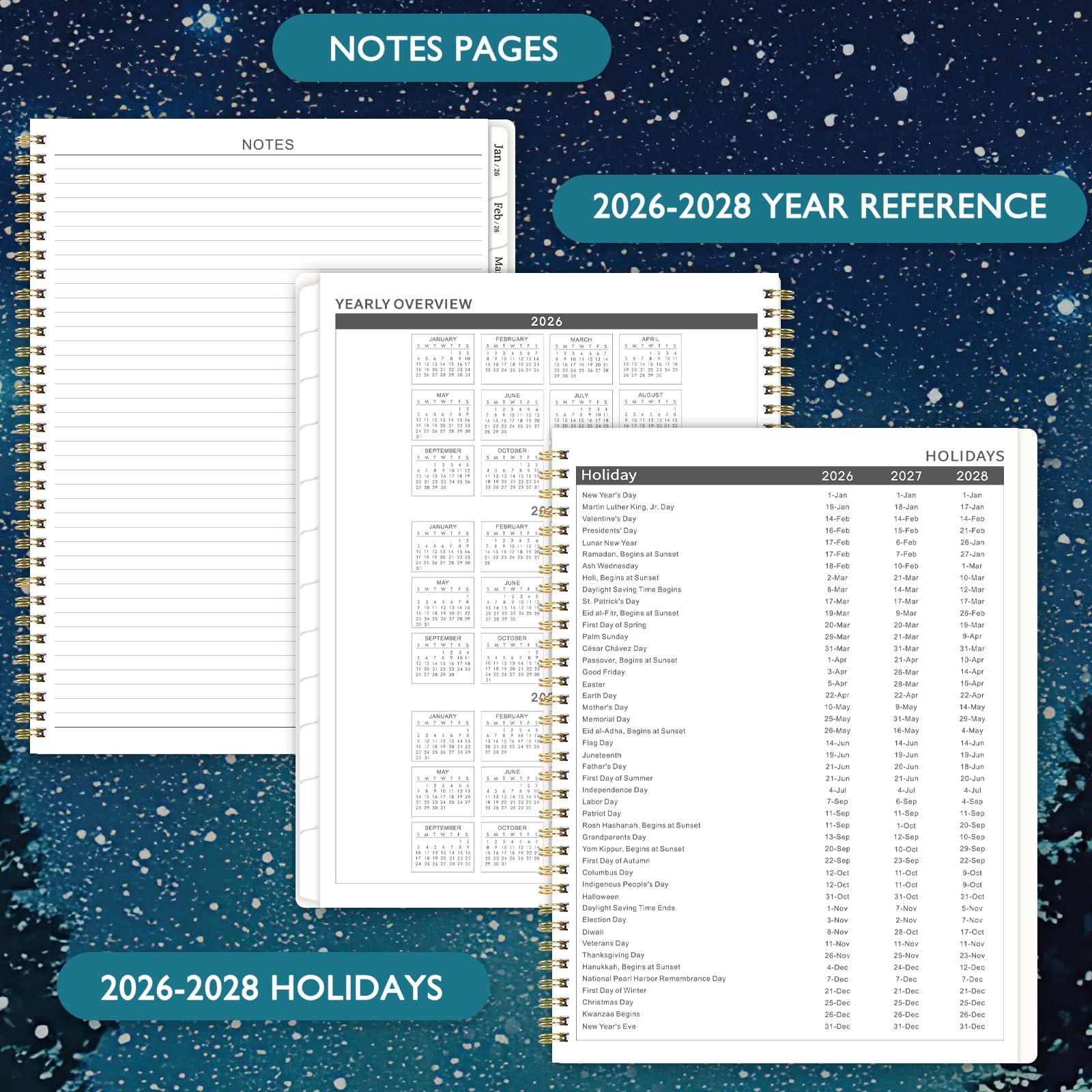Monthly Planner 2026-2028 – 2 Year 2026-2028, 9″ x 11″, Blue