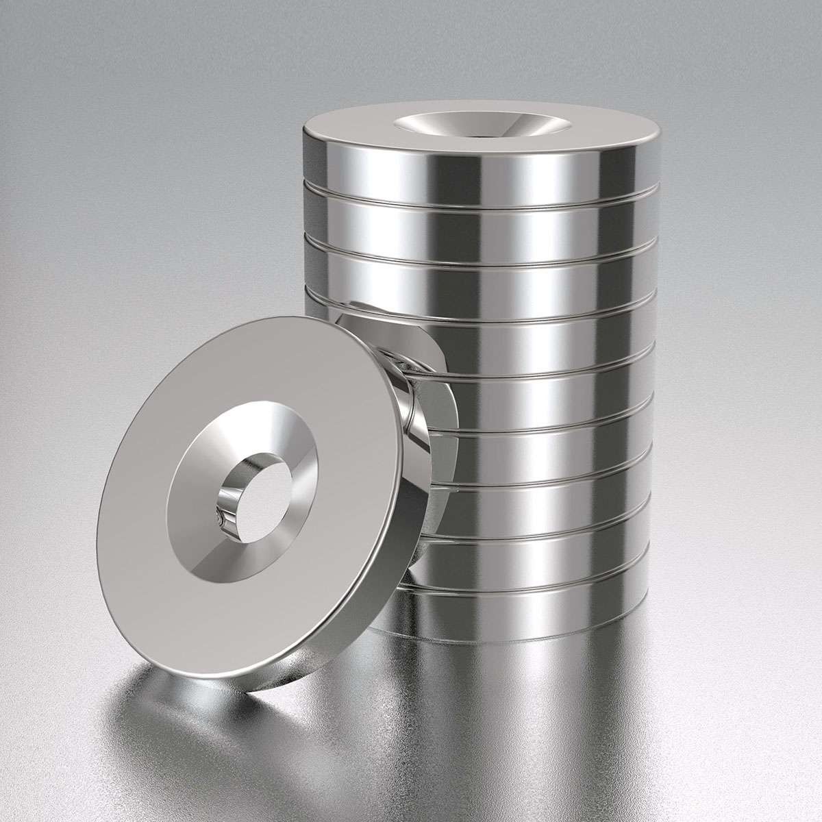 Lot Thicker Strong Magnets Countersunk Ring Large Rare Earth Neodymium 20/25mm