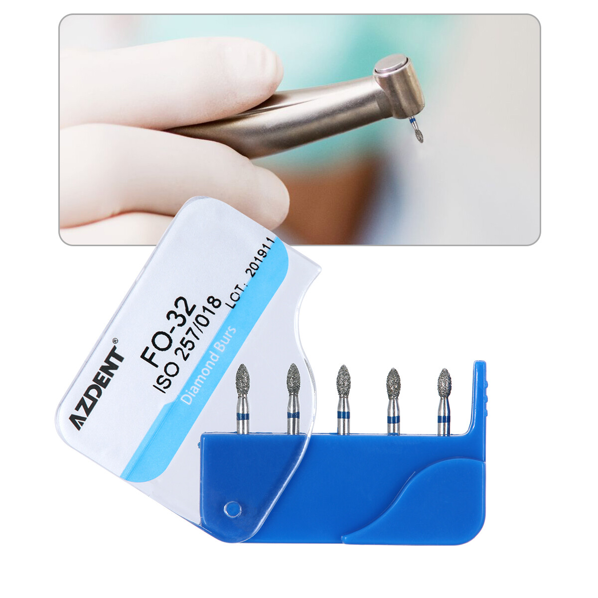 100pcs Dental Diamond Burs Kit for High Speed Handpiece Medium FG 1.6MM AZDENT