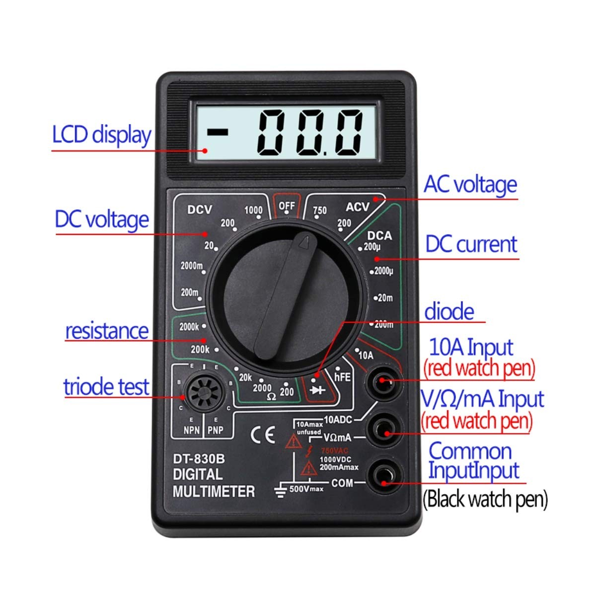 DT830D Black Digital Multimeter Voltmeter/Ammeter Digital LCD Multimeter, …