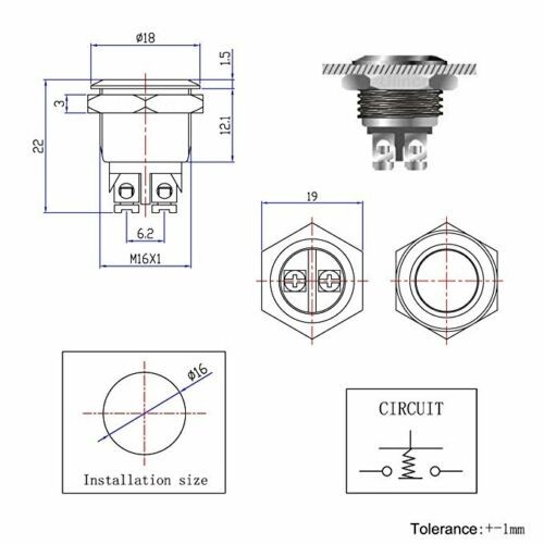 Metal Push Button Waterproof Switch Black Momentary Reset DC 2A 12V-36V Car/Boat