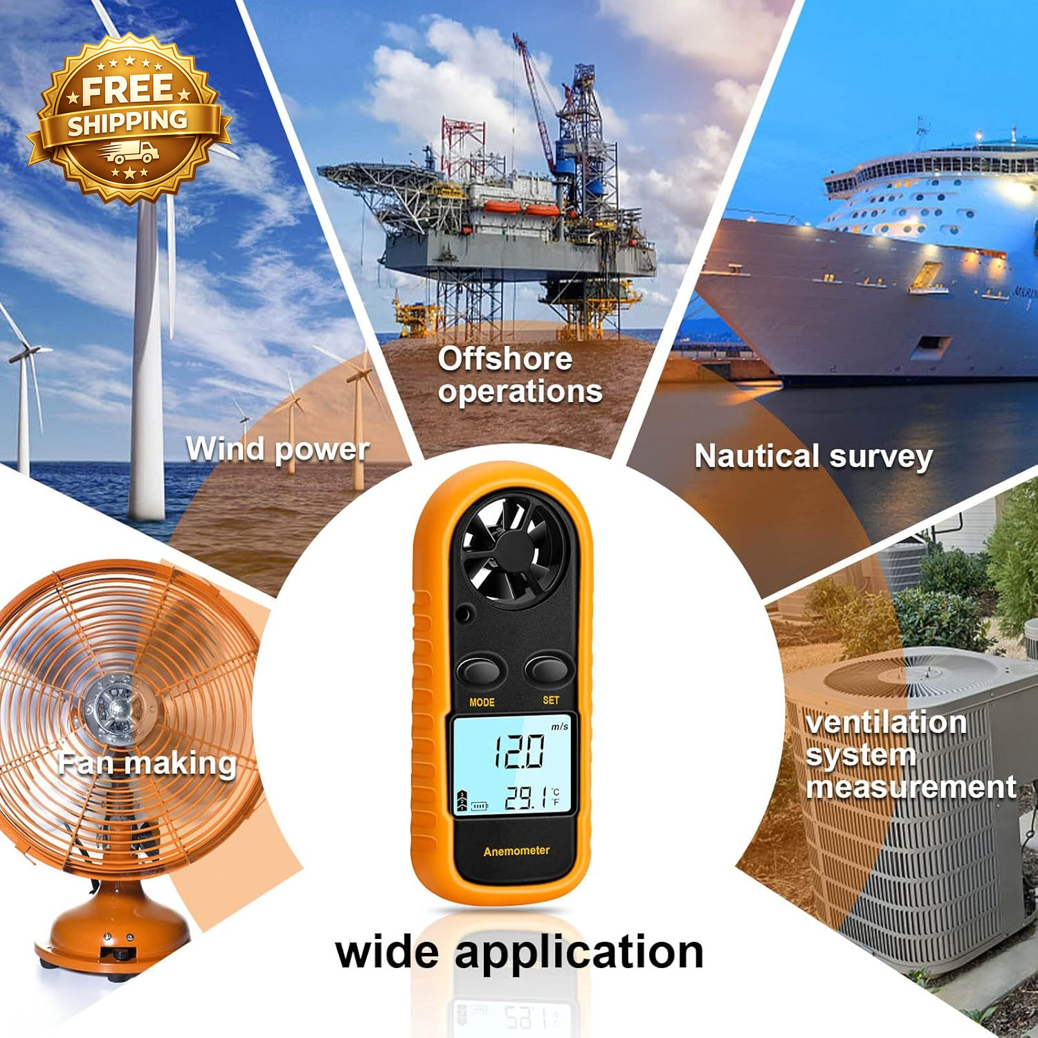 Anemometer Handheld Light Weight Digital Wind Speed Meter Wind Speed Temperature