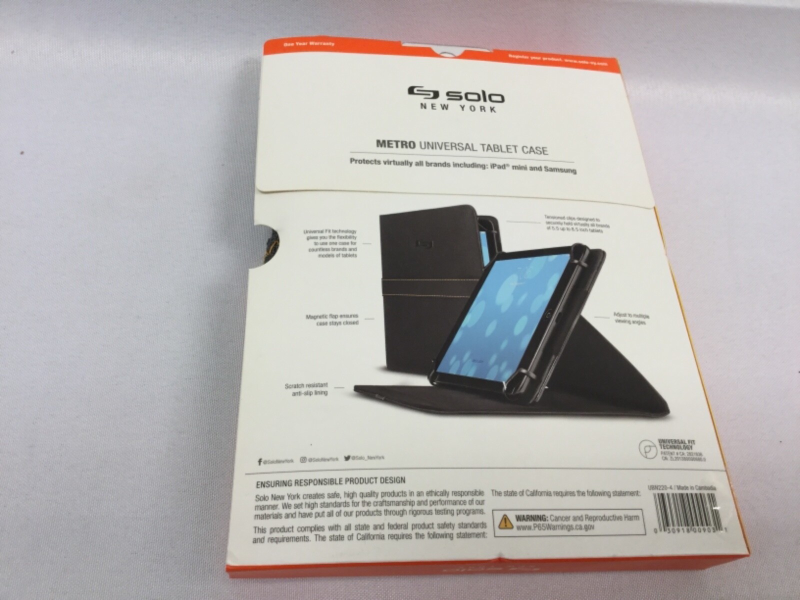 Solo Urban Universal Fit Tablet/eReader Booklet, 5.5″ to 8.5″, Black/Orange